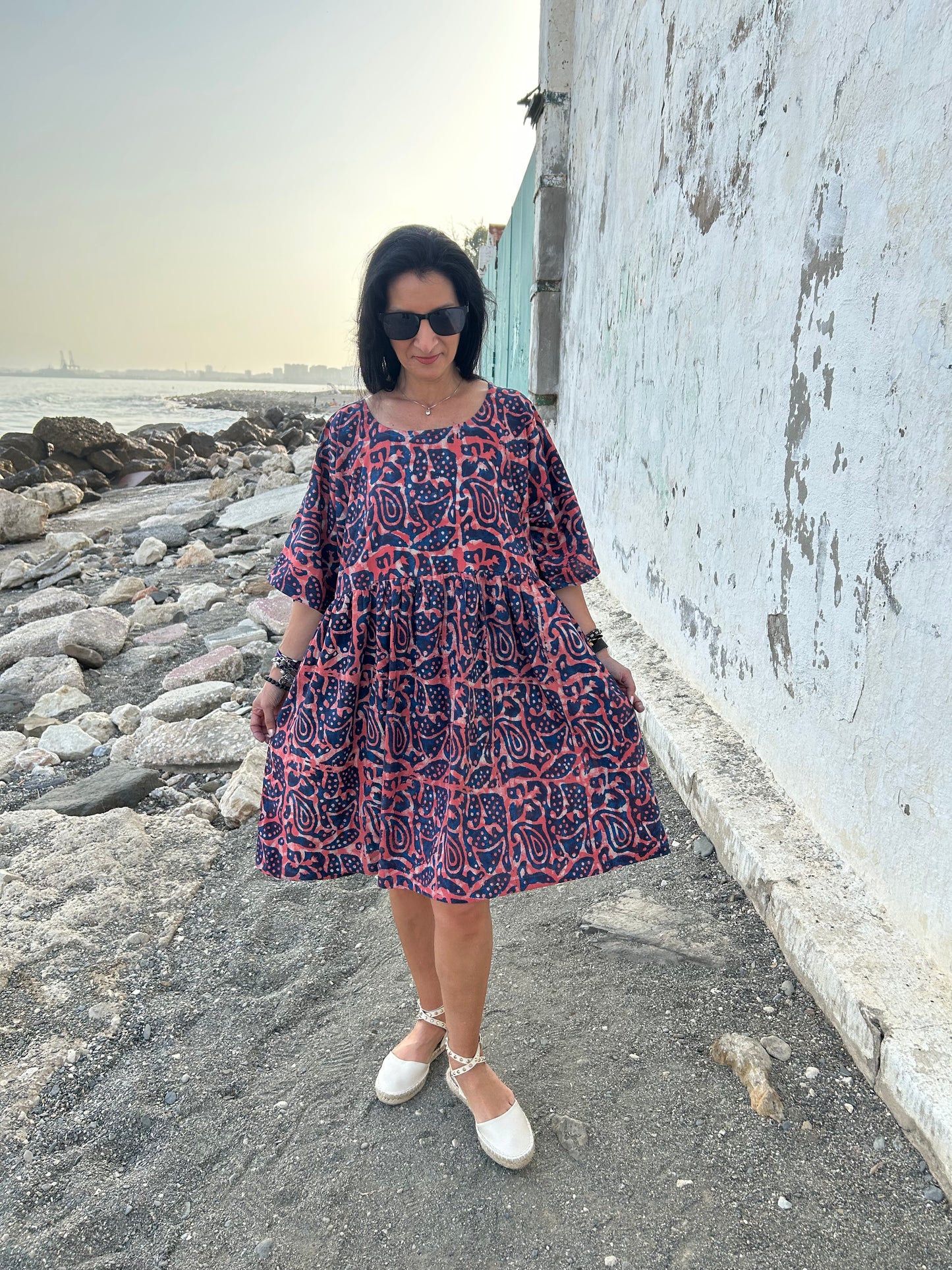 Orange indigo cotton tunic