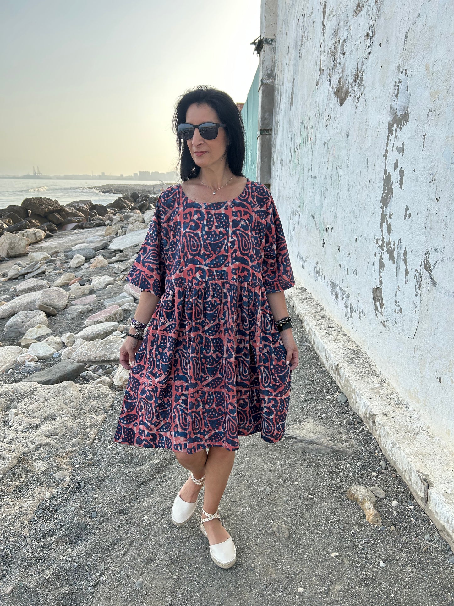 Orange indigo cotton tunic