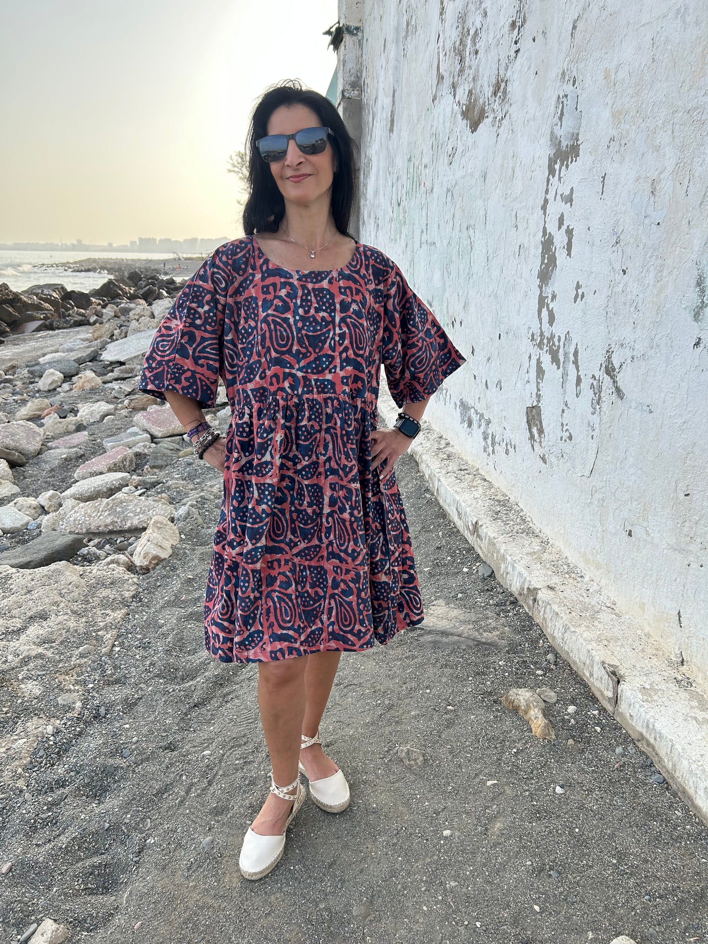 Orange indigo cotton tunic