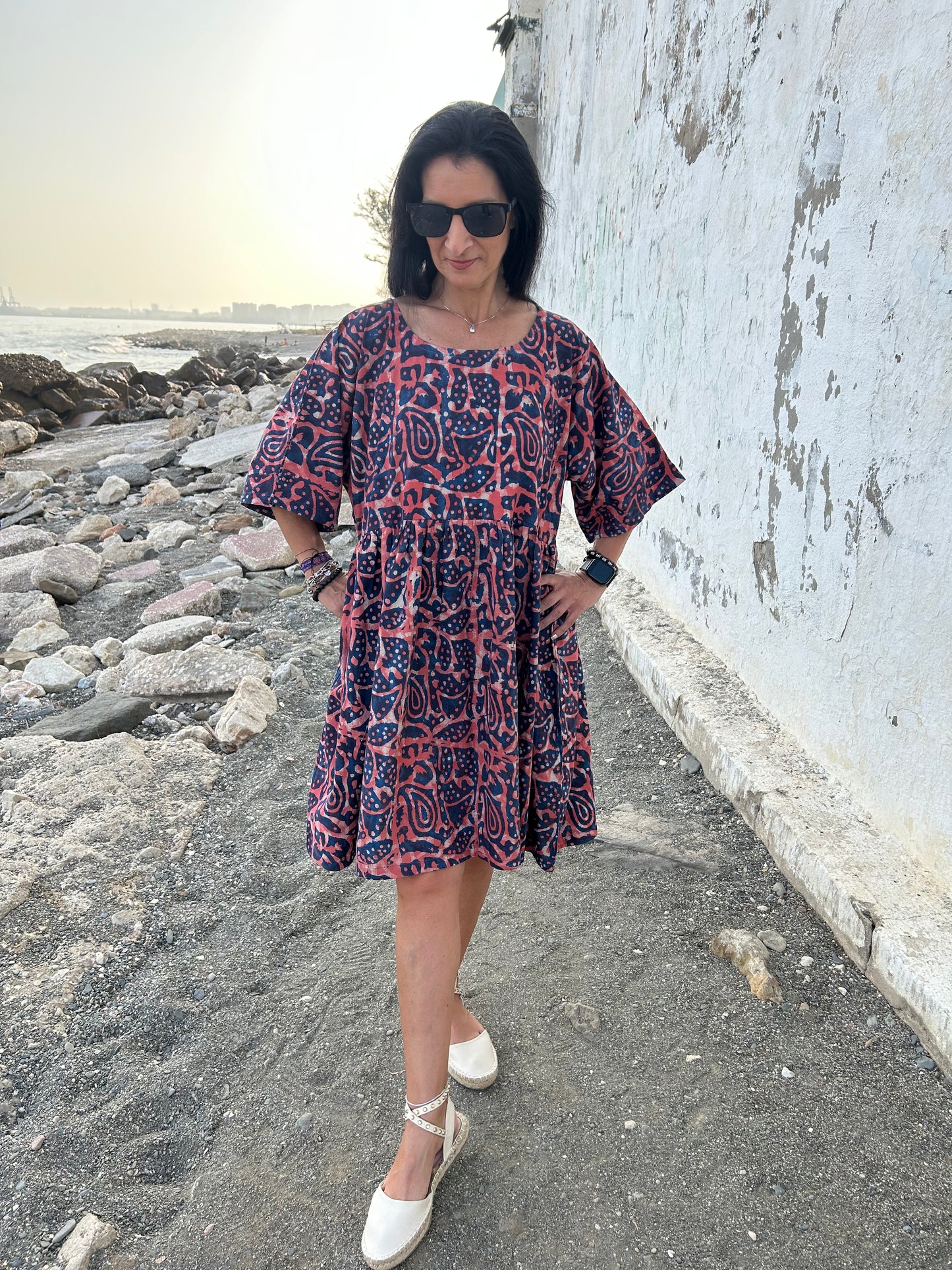 Orange indigo cotton tunic