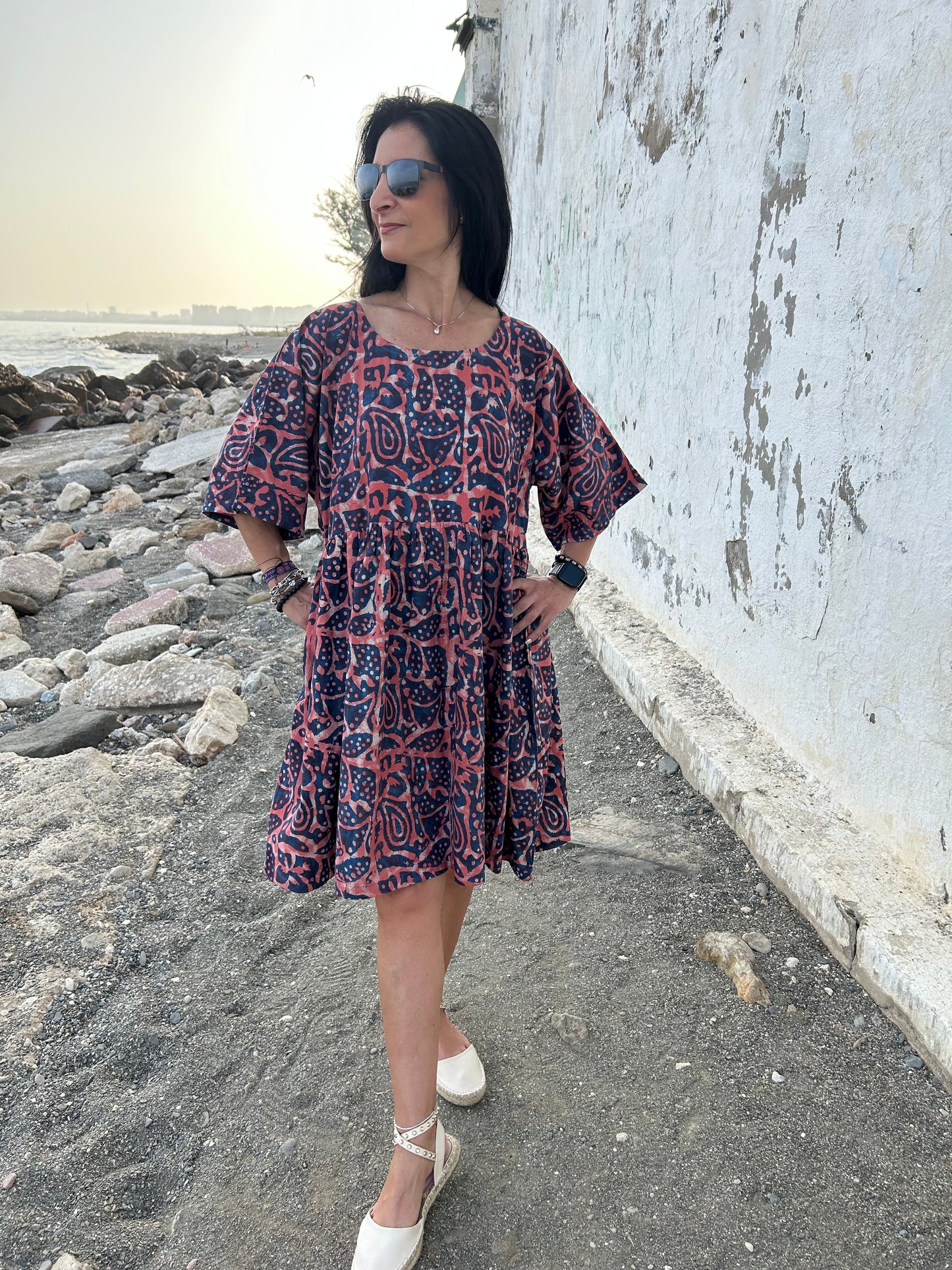 Orange indigo cotton tunic