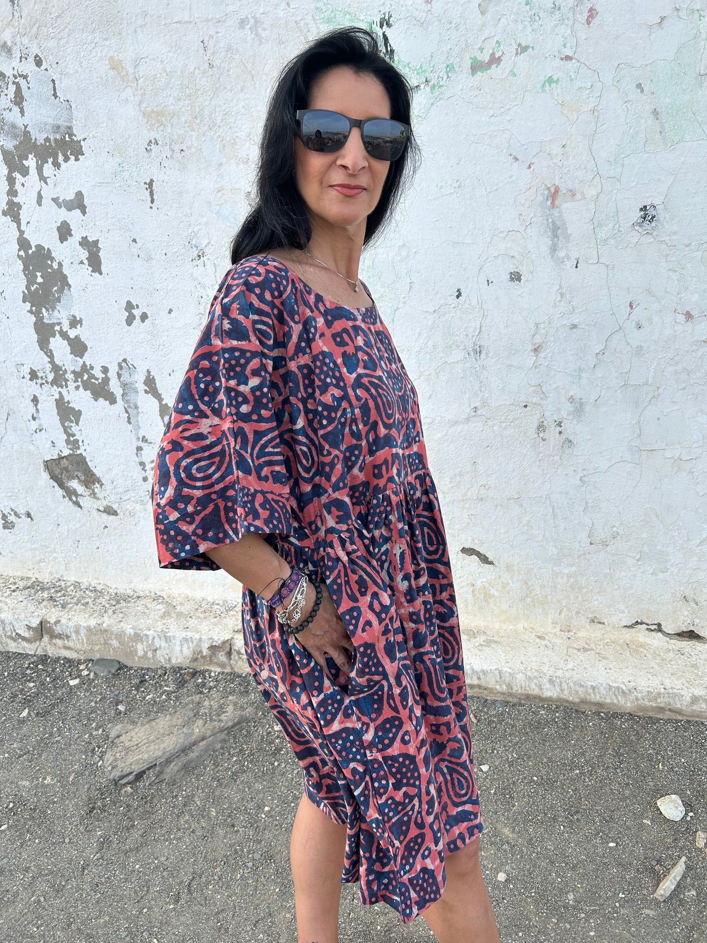 Orange indigo cotton tunic