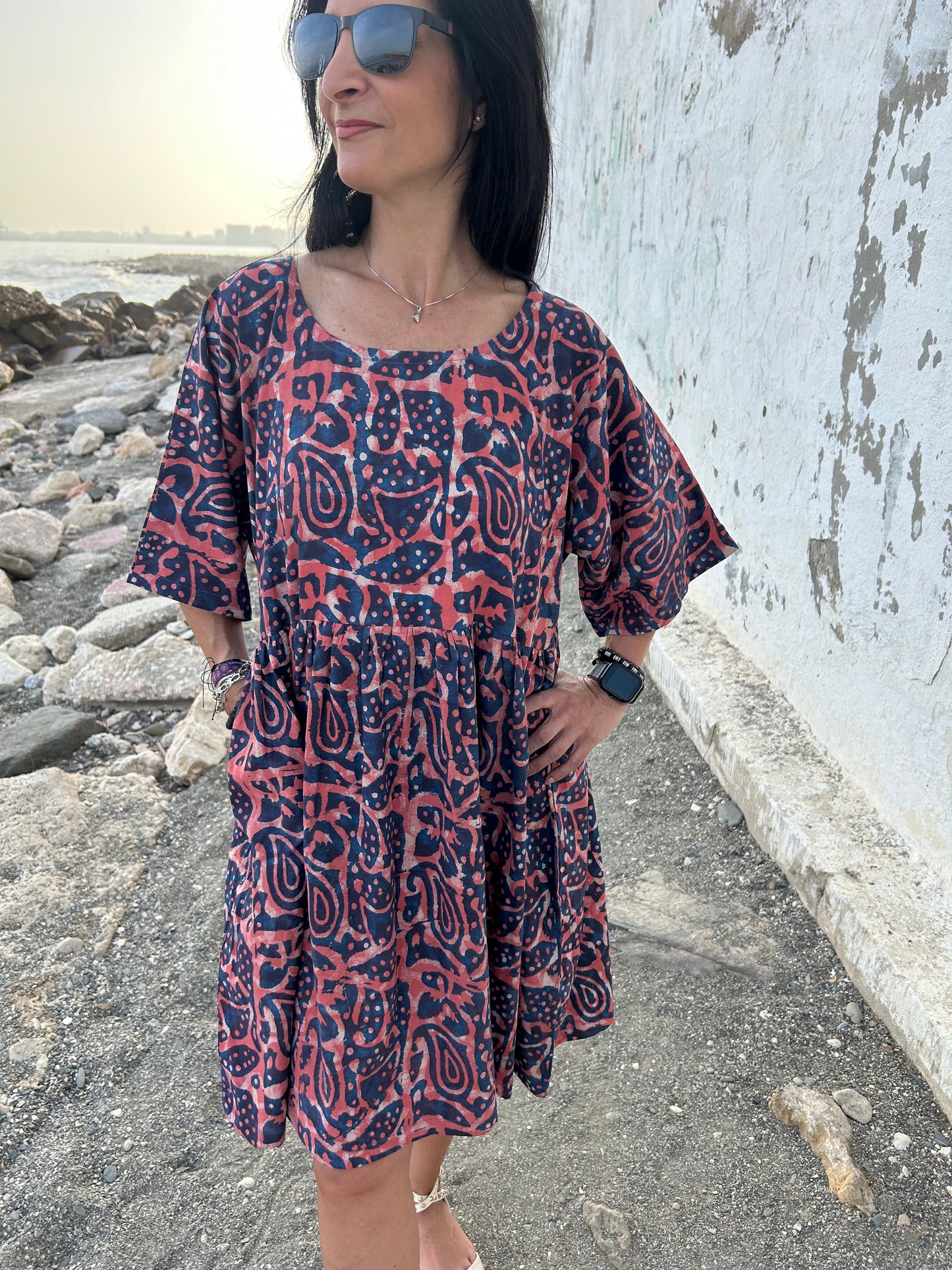 Orange indigo cotton tunic