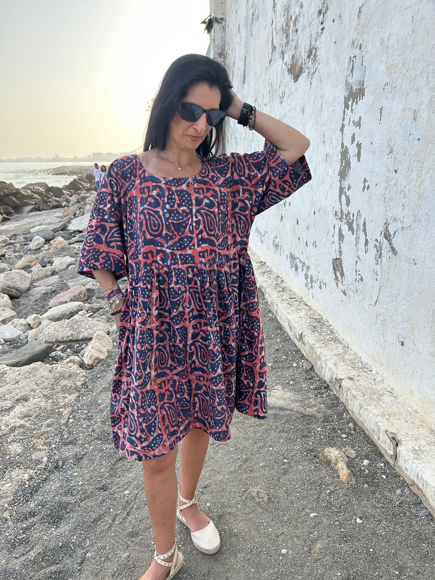 Orange indigo cotton tunic