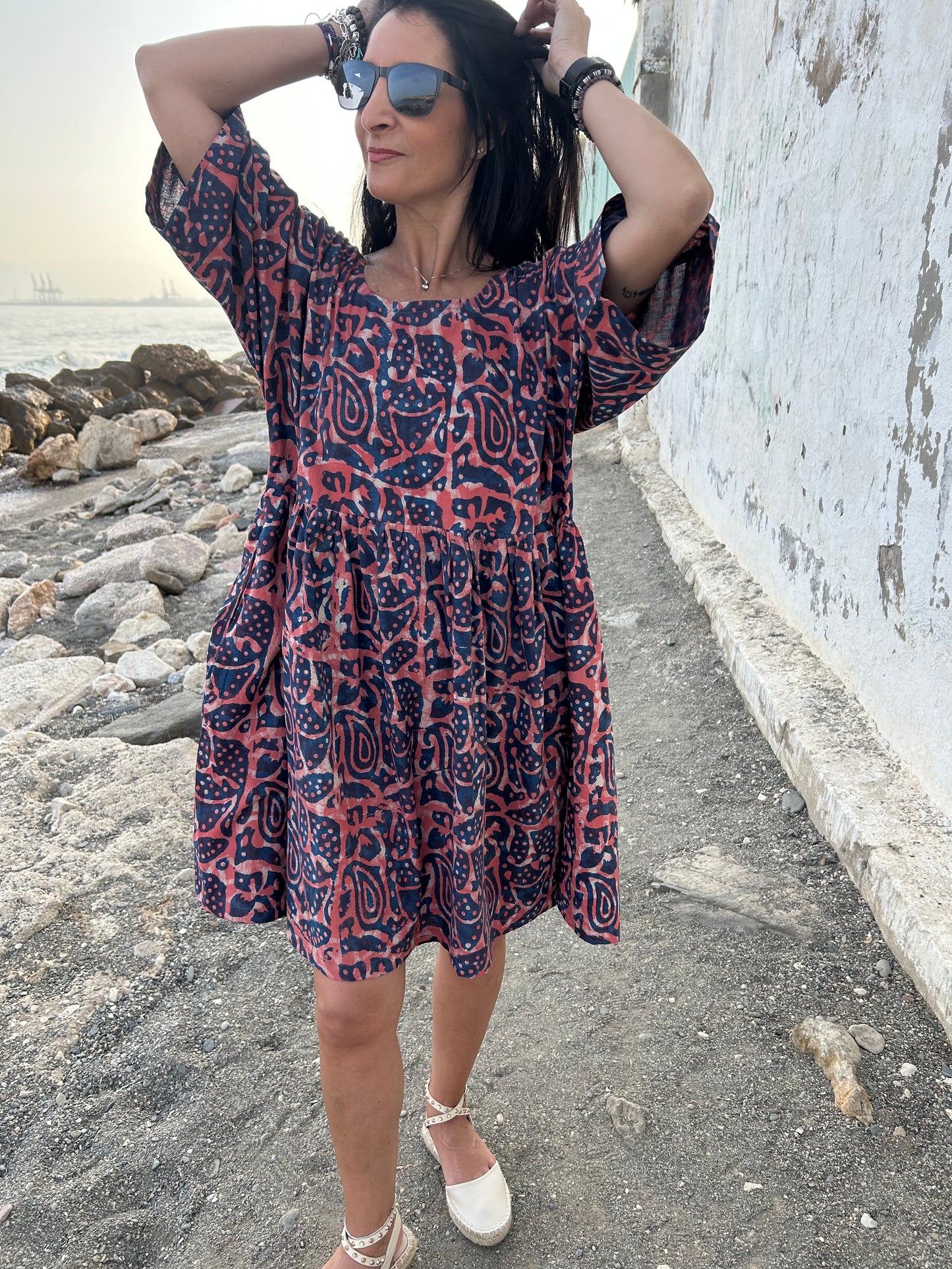 Orange indigo cotton tunic