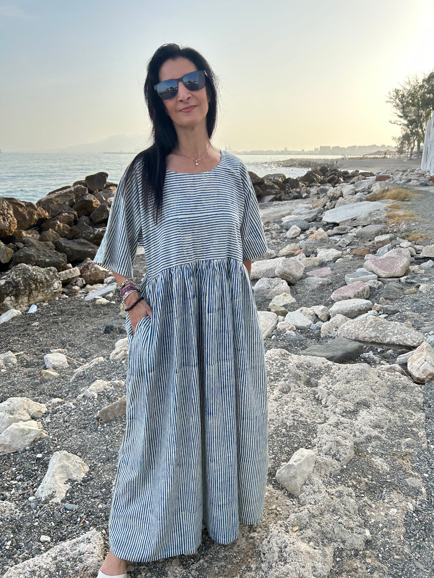 handmade striped beige cotton dress (Copy)