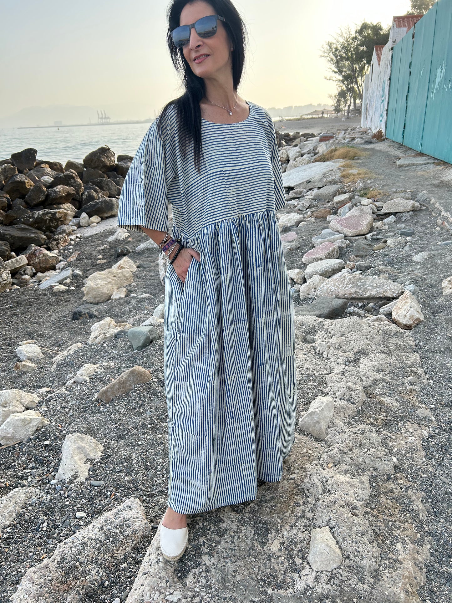 handmade striped beige cotton dress (Copy)