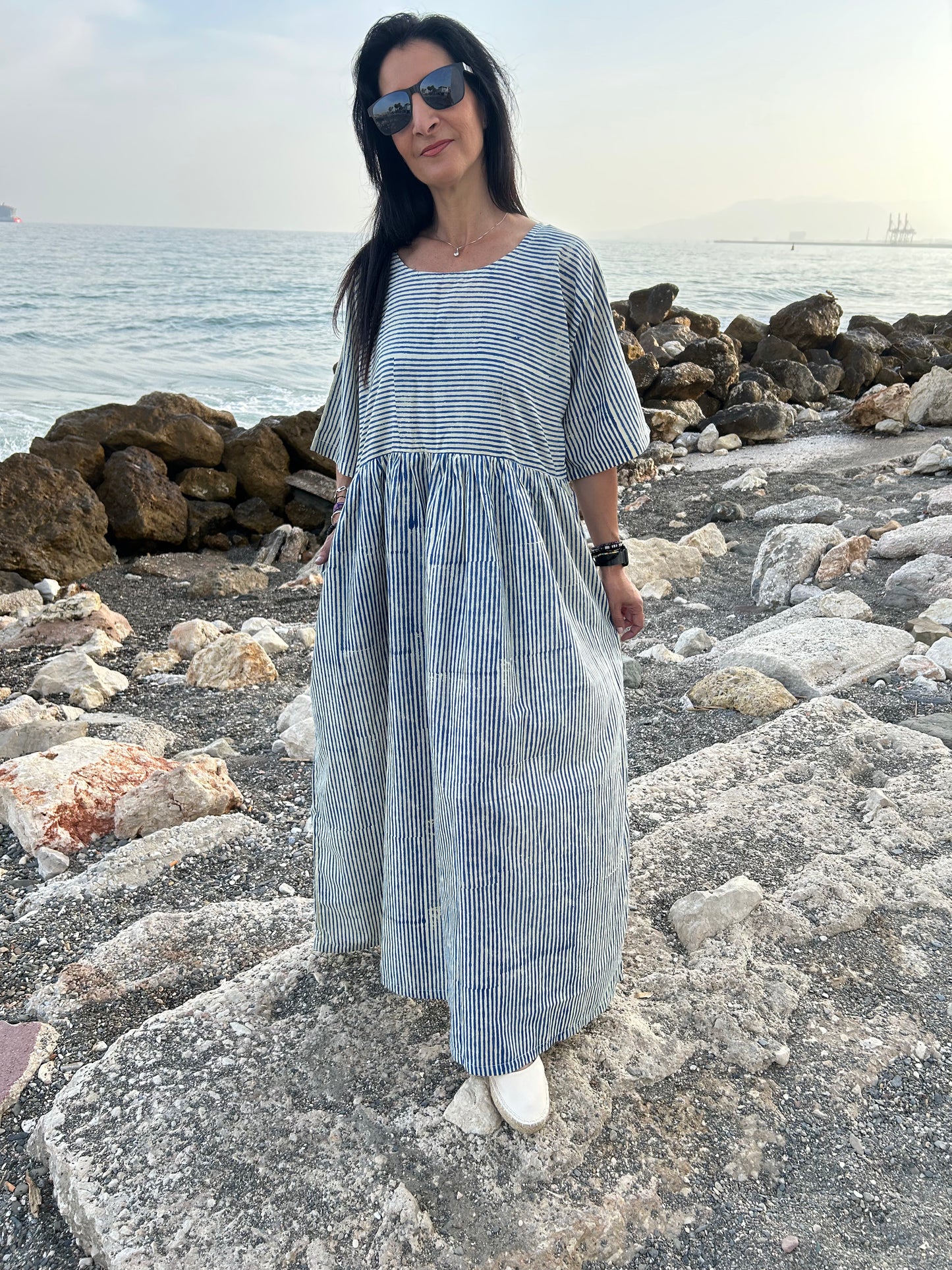 handmade striped beige cotton dress (Copy)