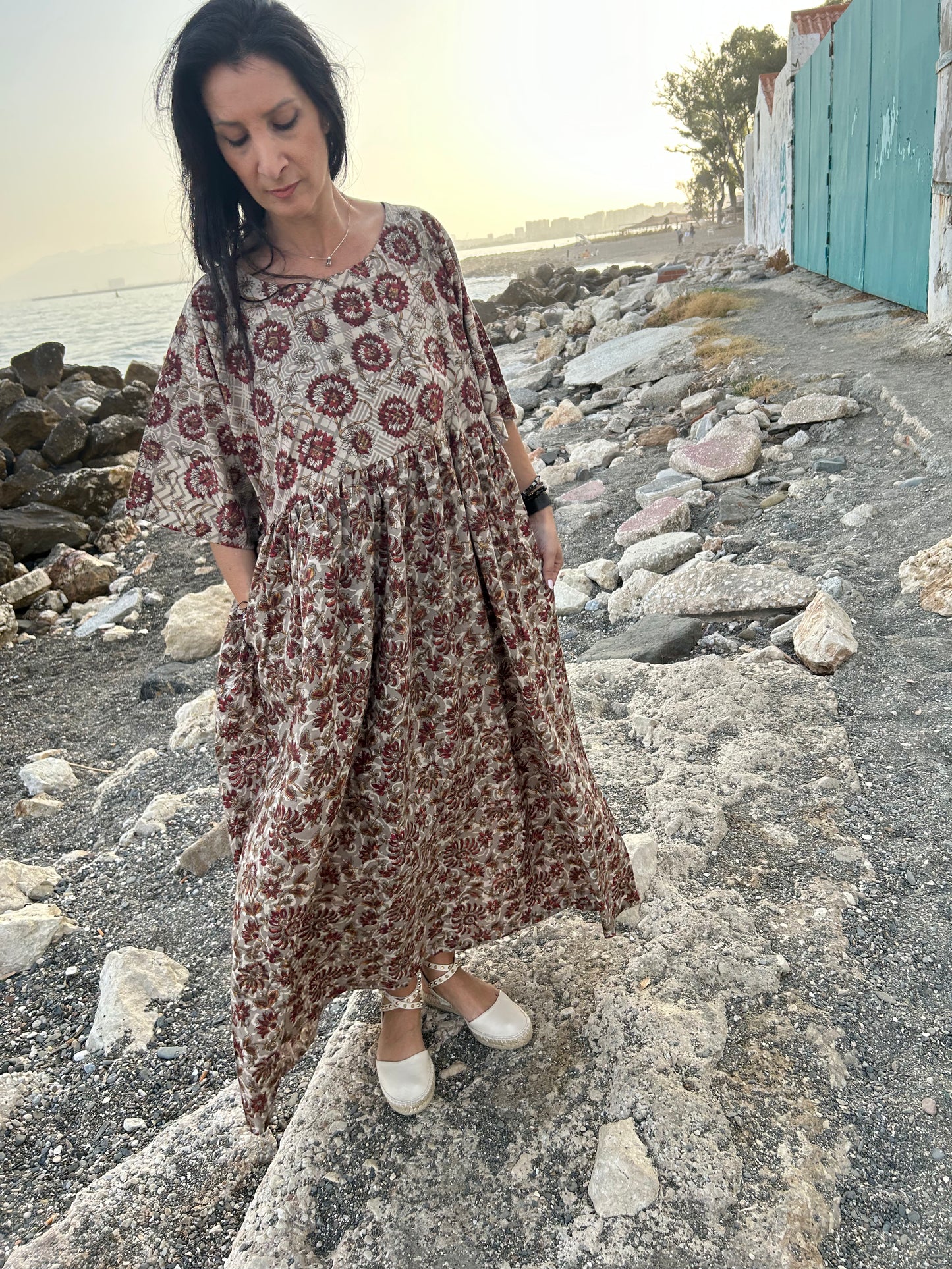 Handmade Beige cotton dress