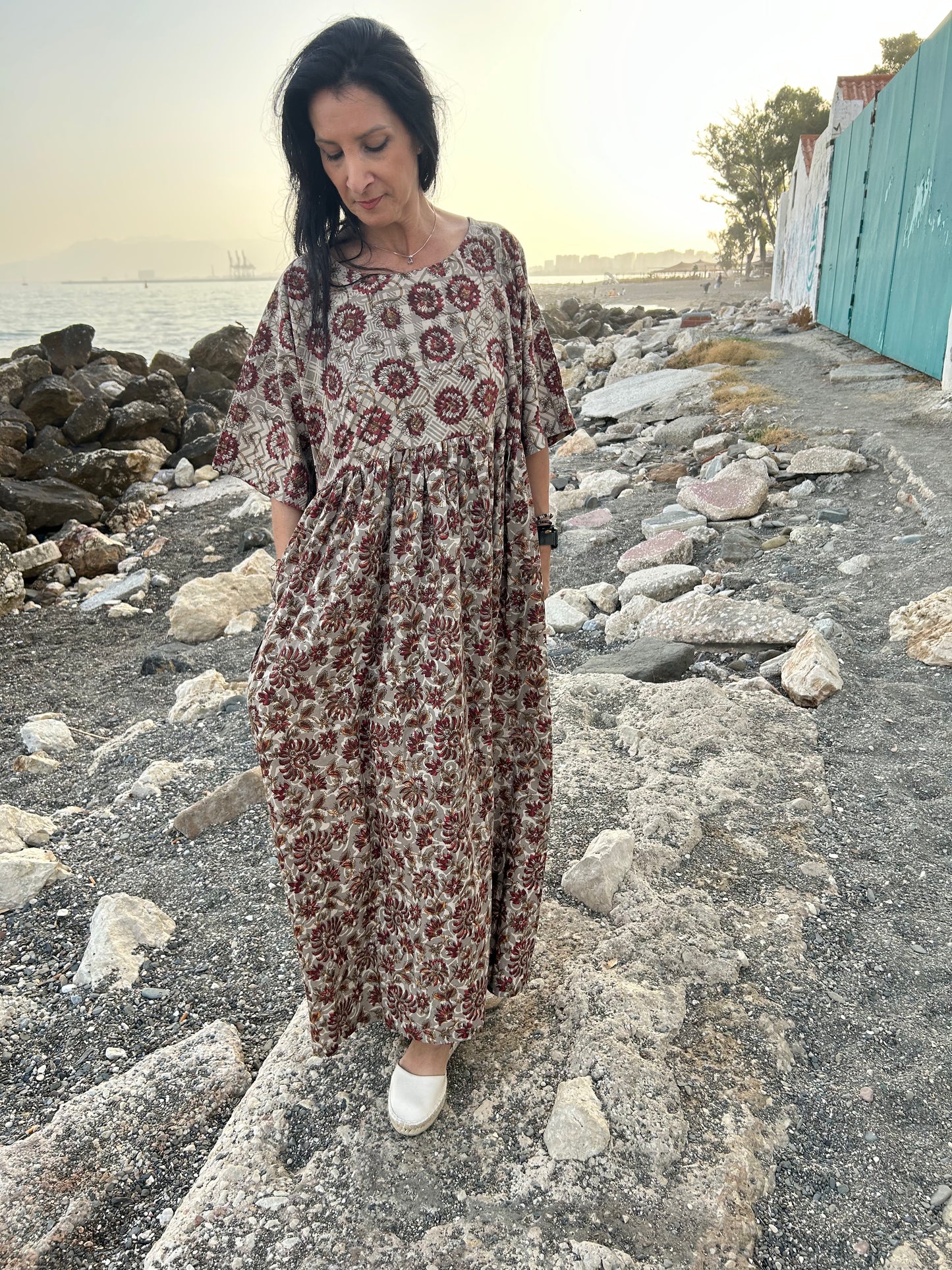 Handmade Beige cotton dress