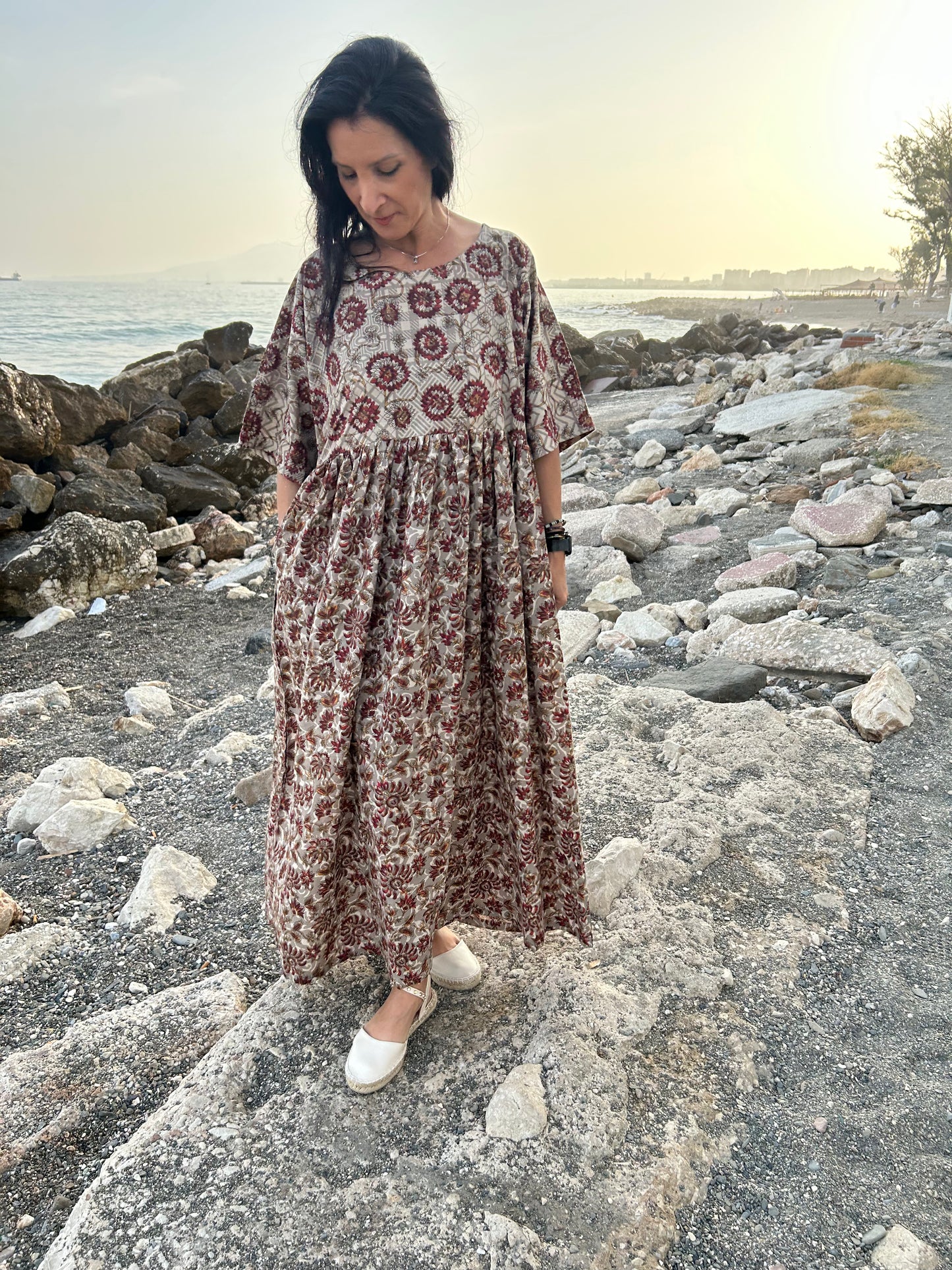 Handmade Beige cotton dress