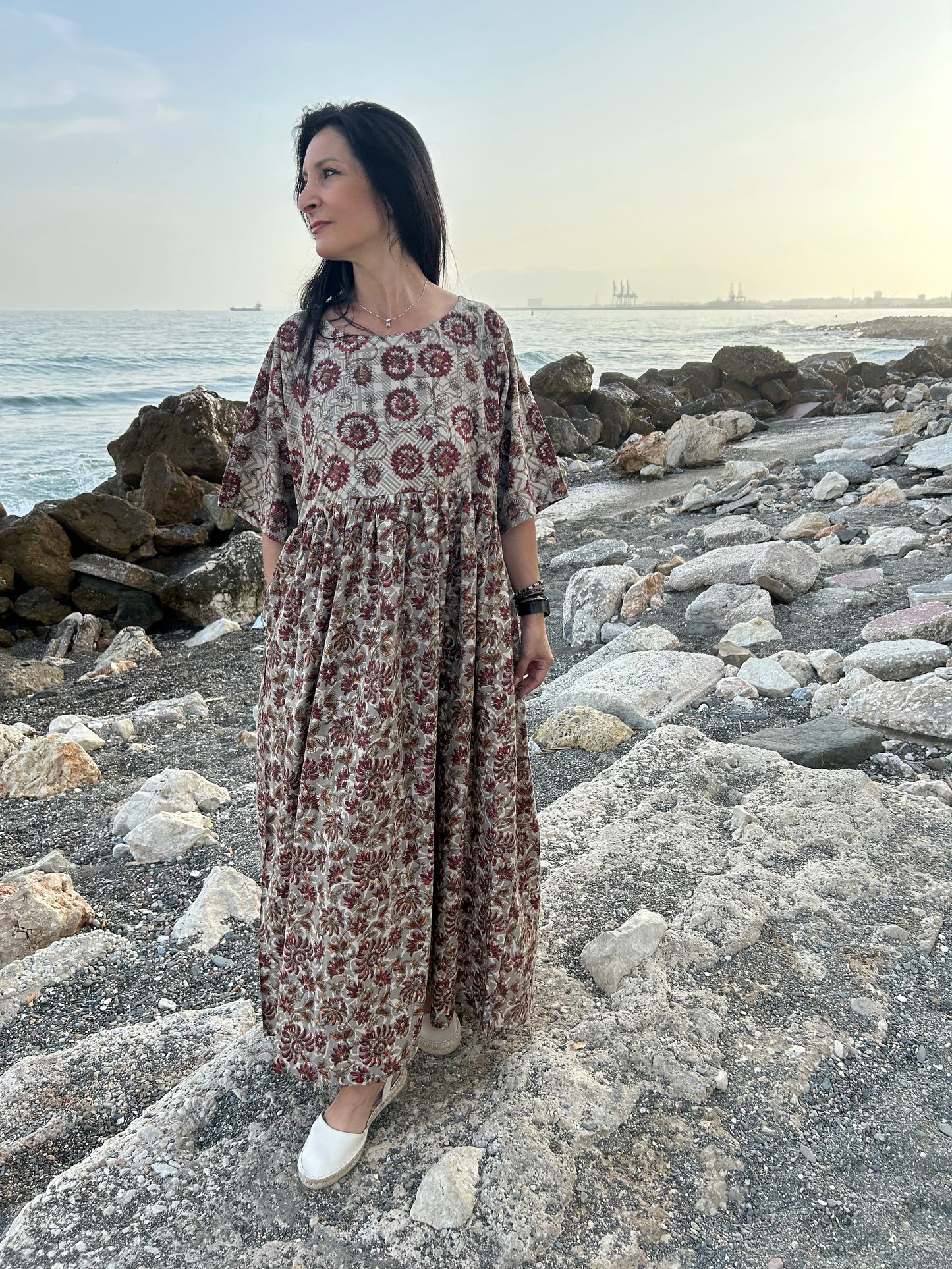 Handmade Beige cotton dress