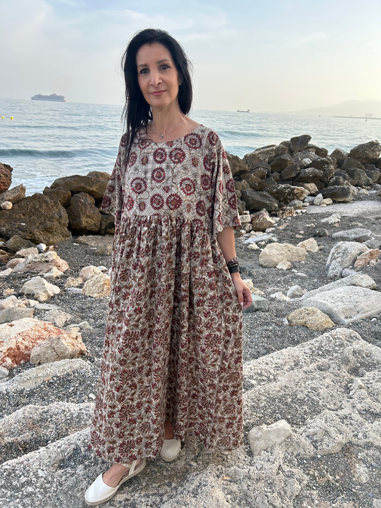 Handmade Beige cotton dress