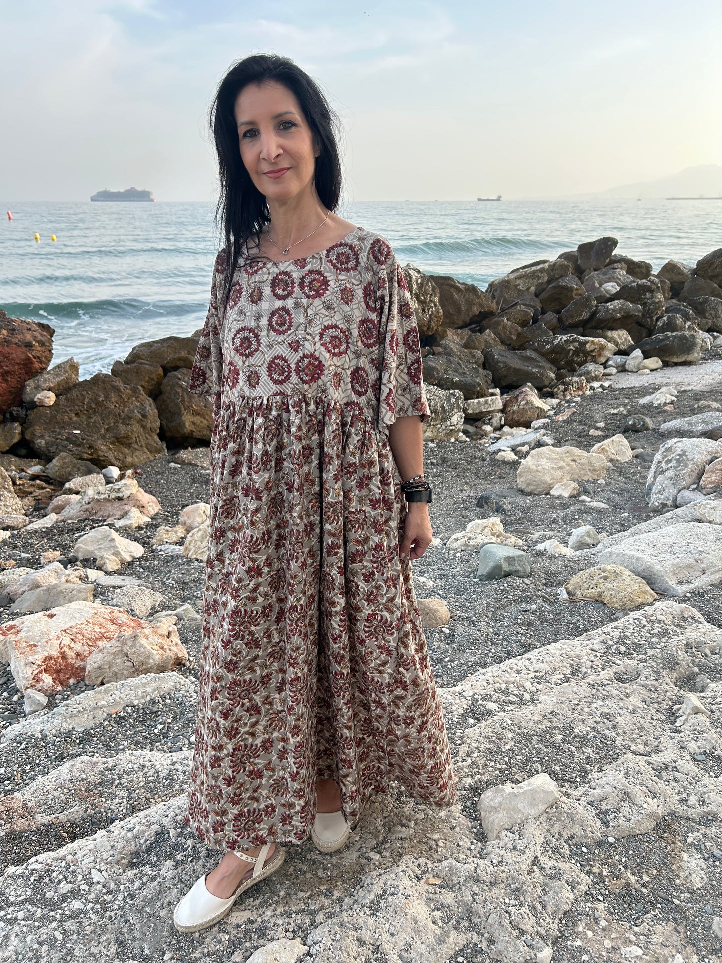 Handmade Beige cotton dress