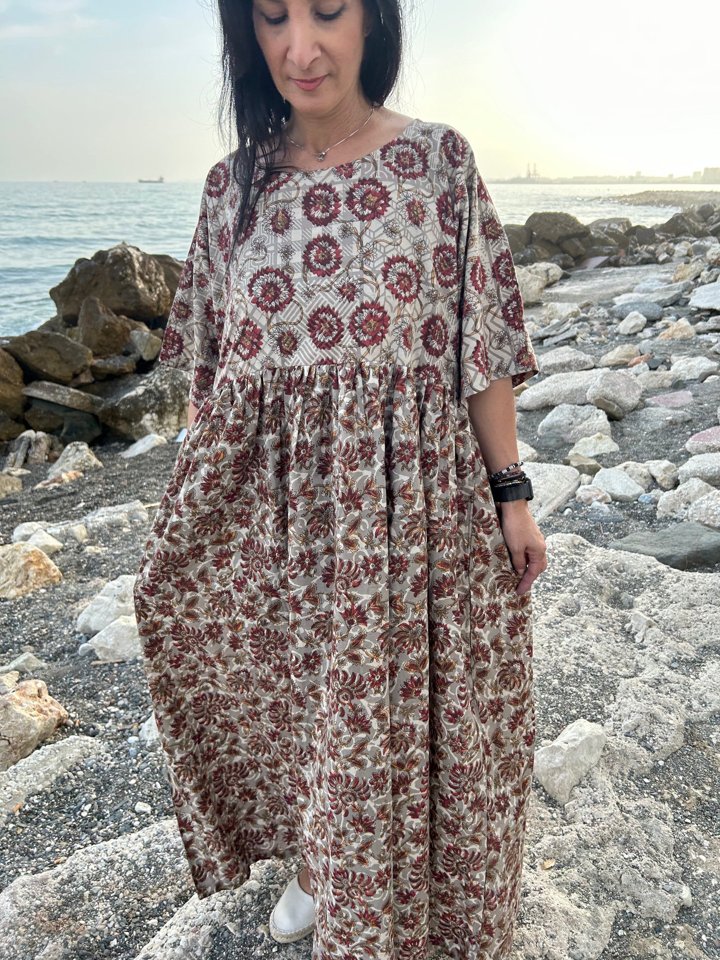 Handmade Beige cotton dress