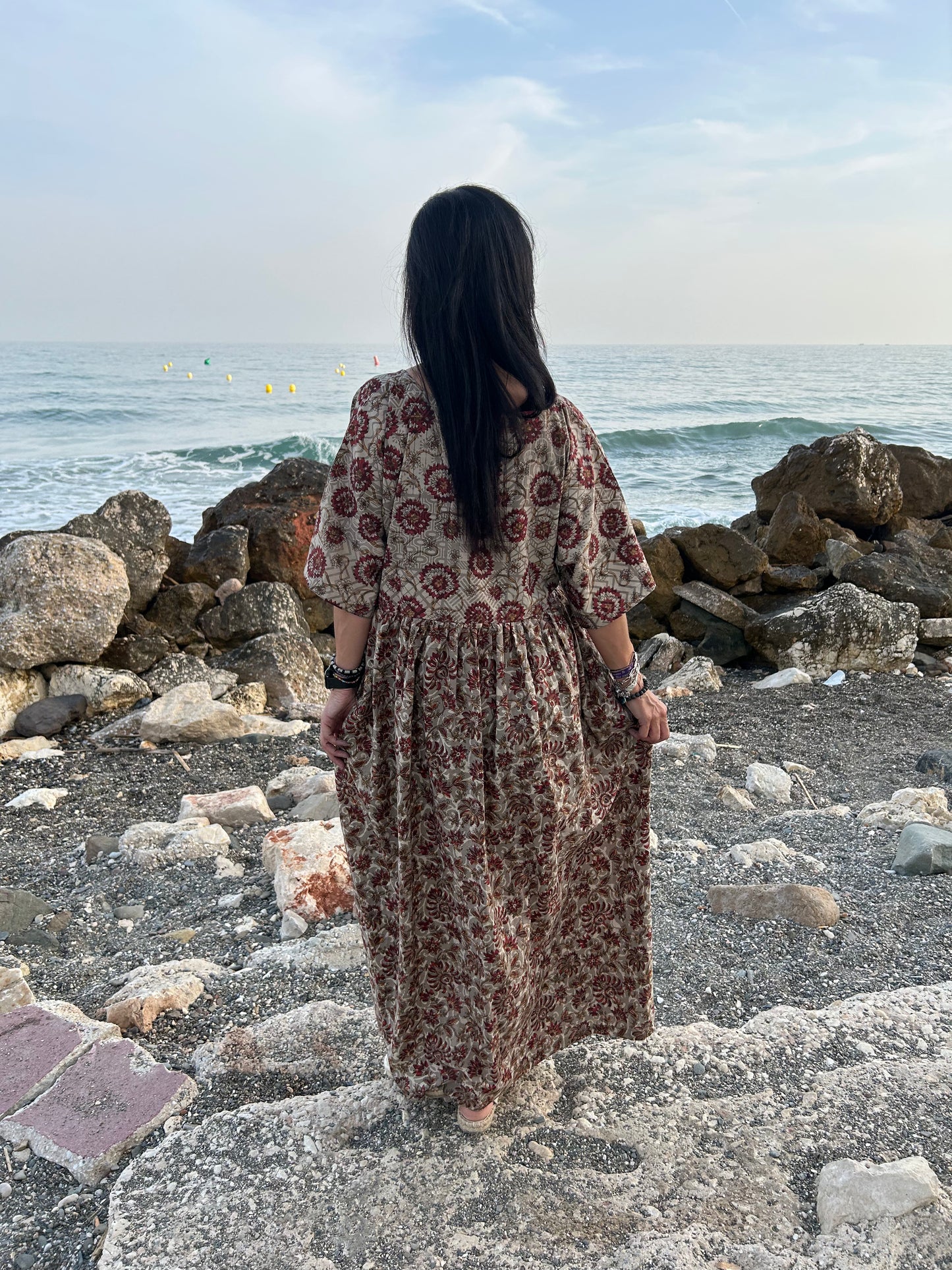 Handmade Beige cotton dress