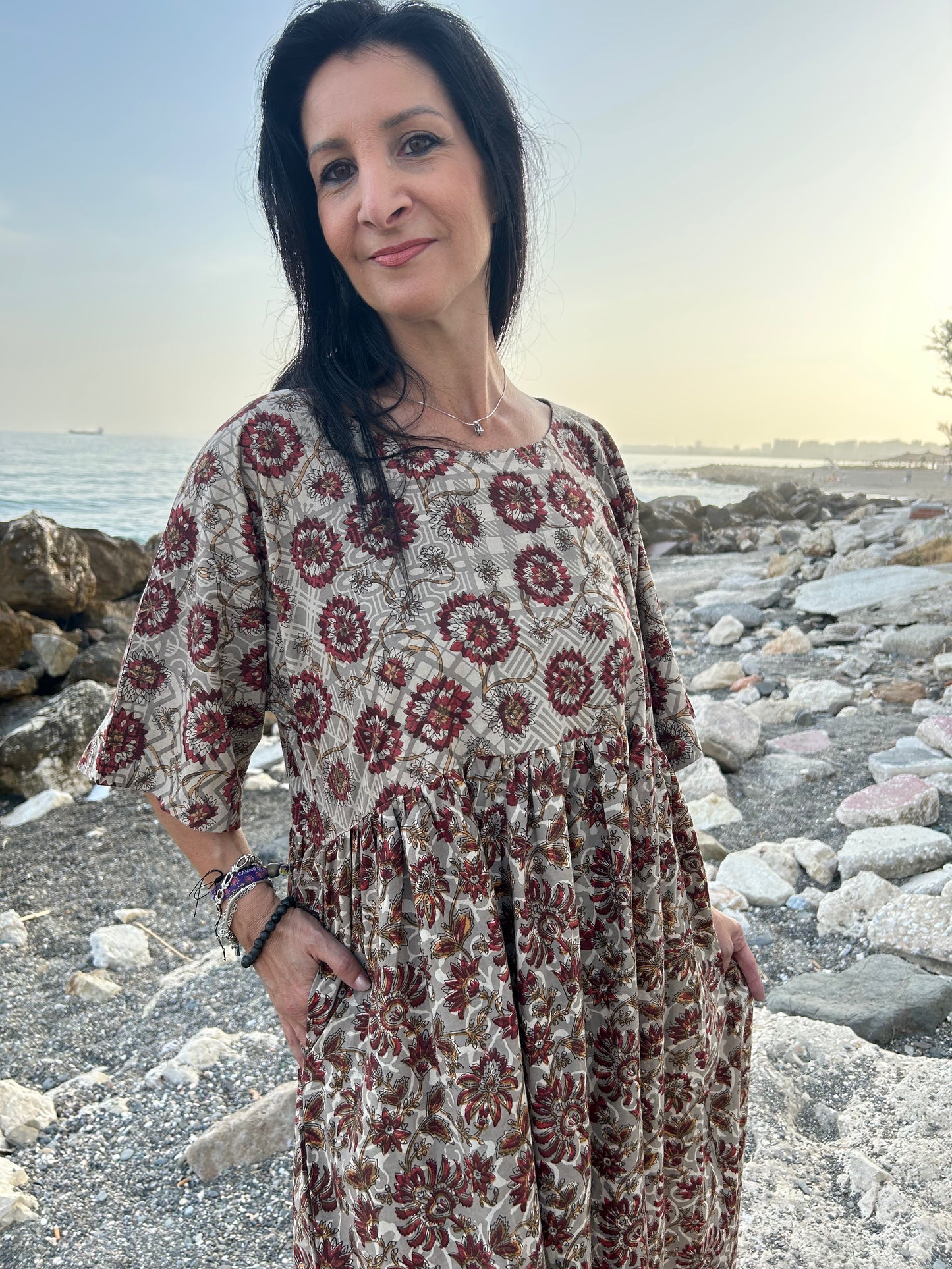 Handmade Beige cotton dress