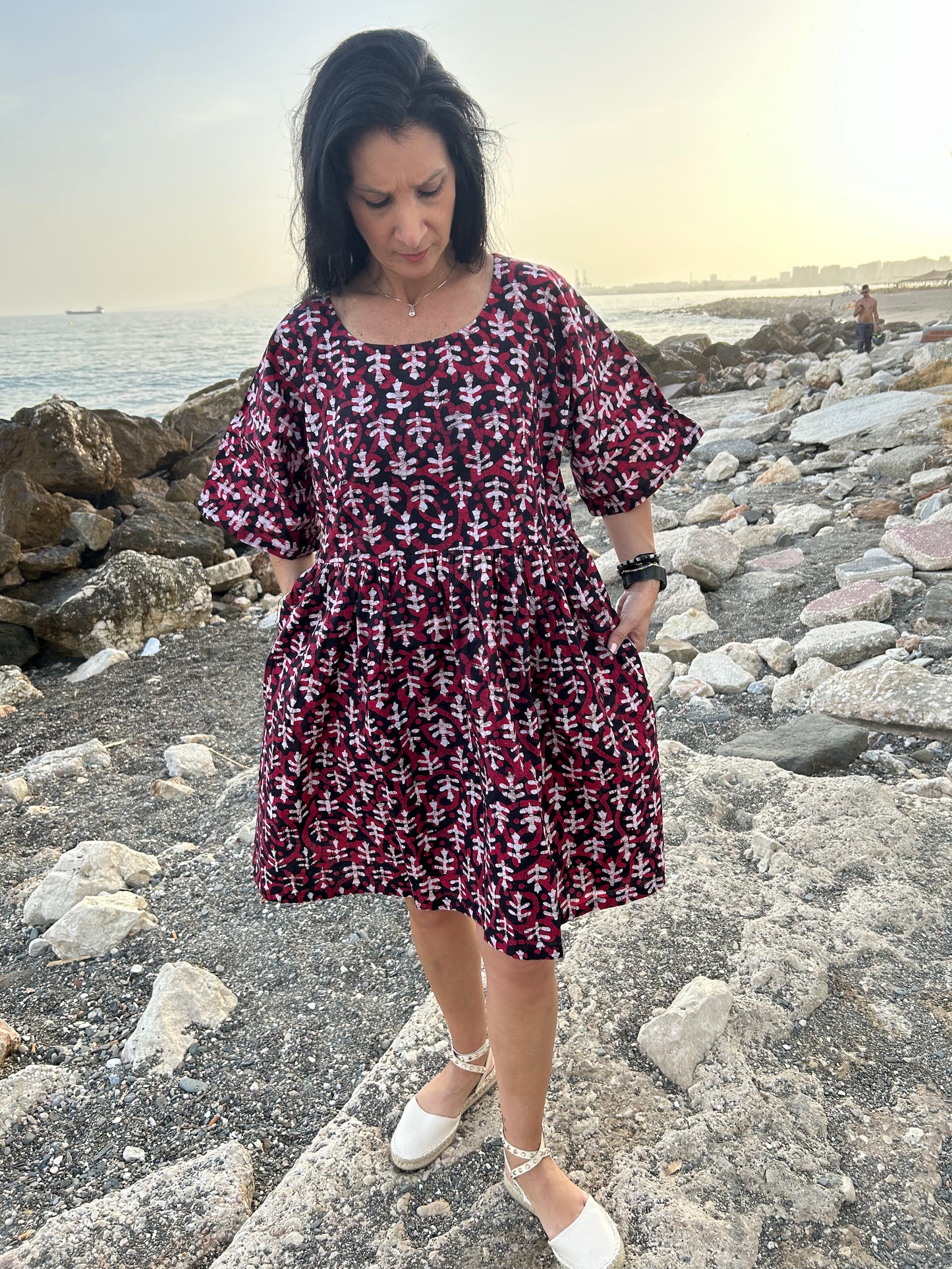 Red and black floral tunic