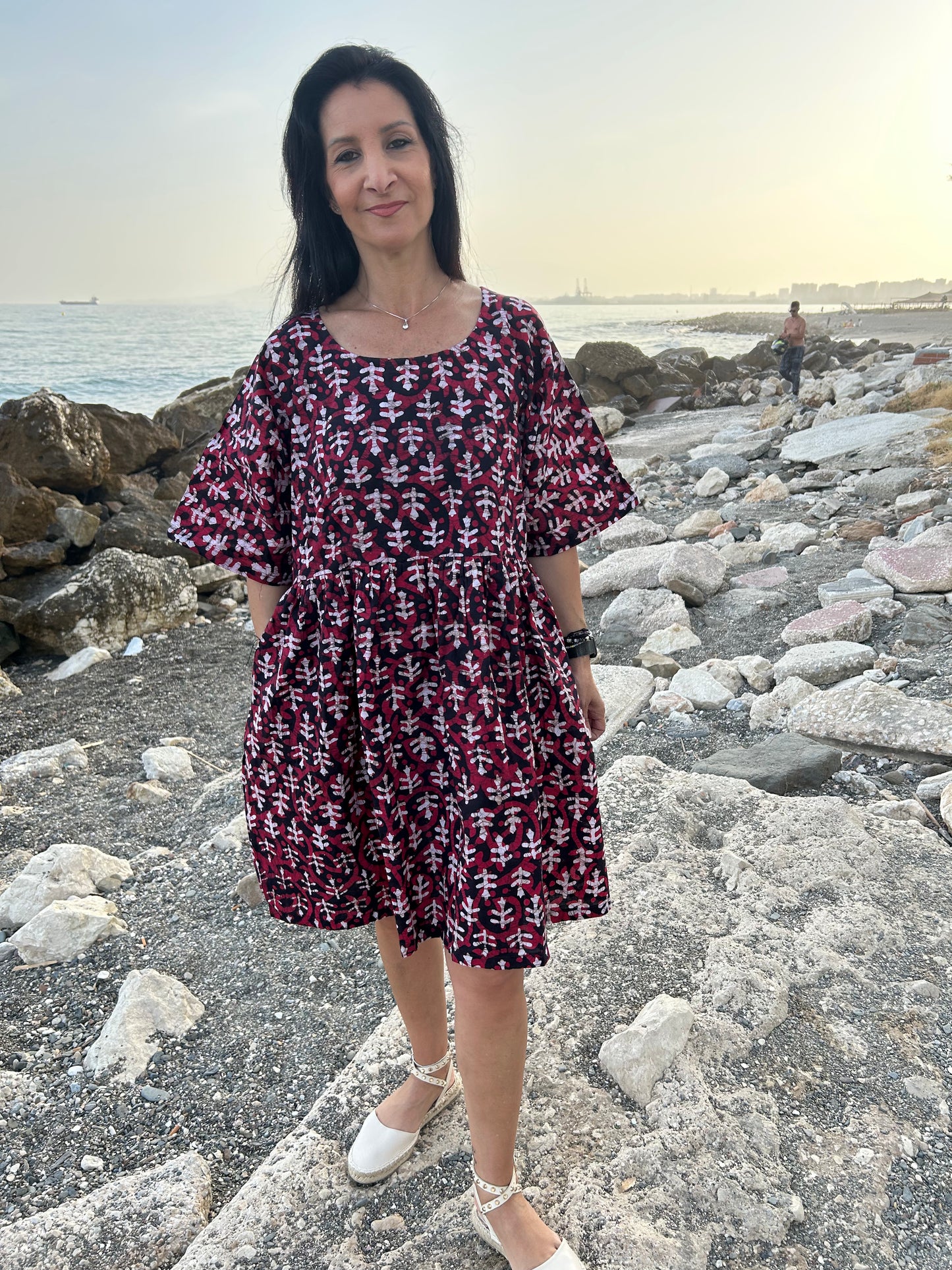 Red and black floral tunic