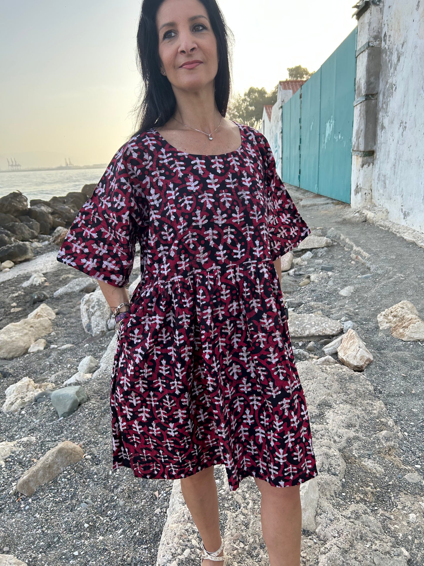 Red and black floral tunic