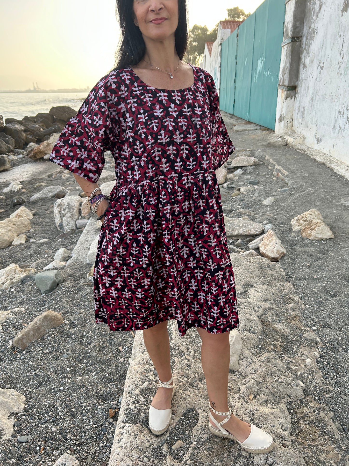 Red and black floral tunic