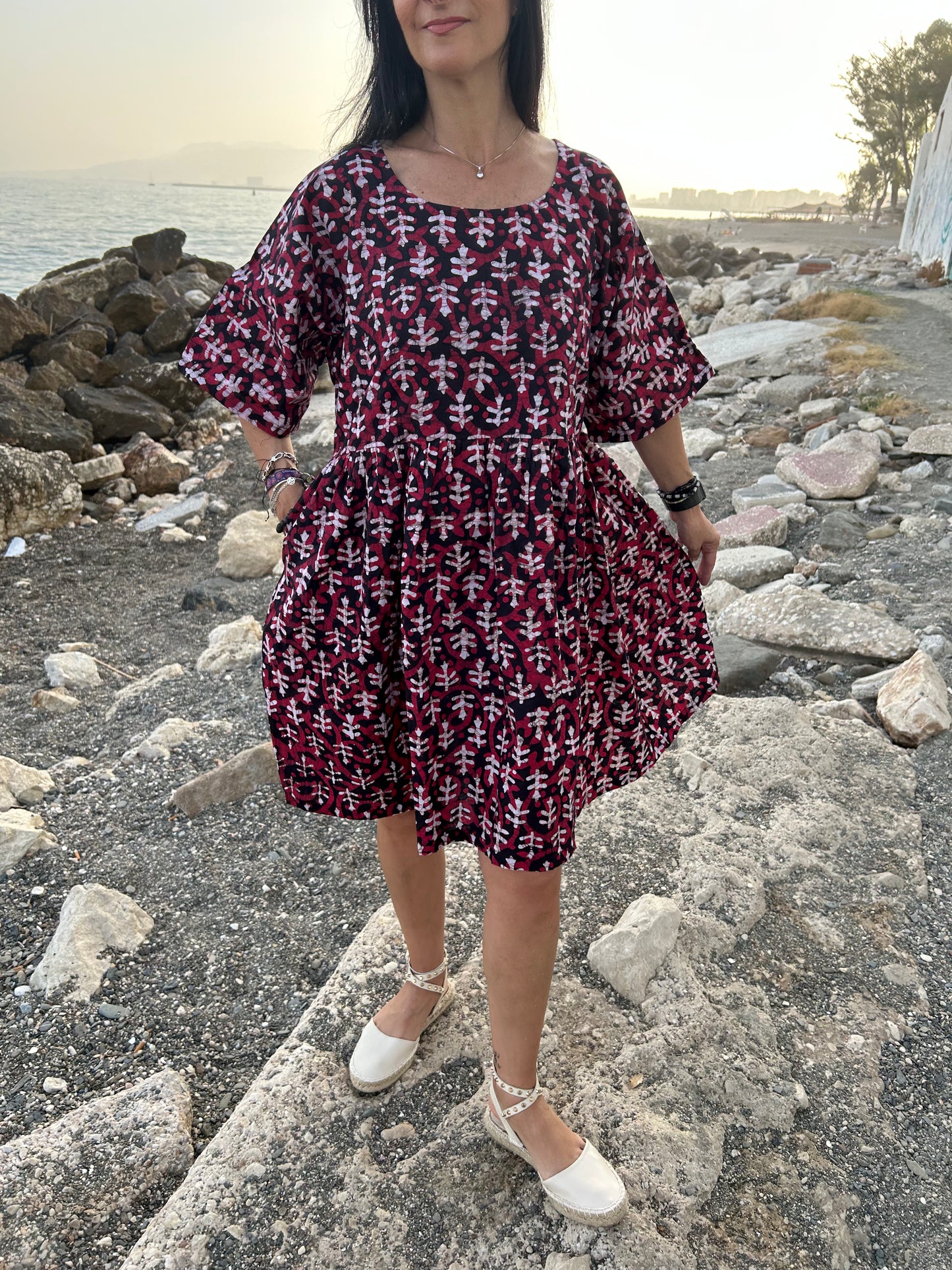 Red and black floral tunic