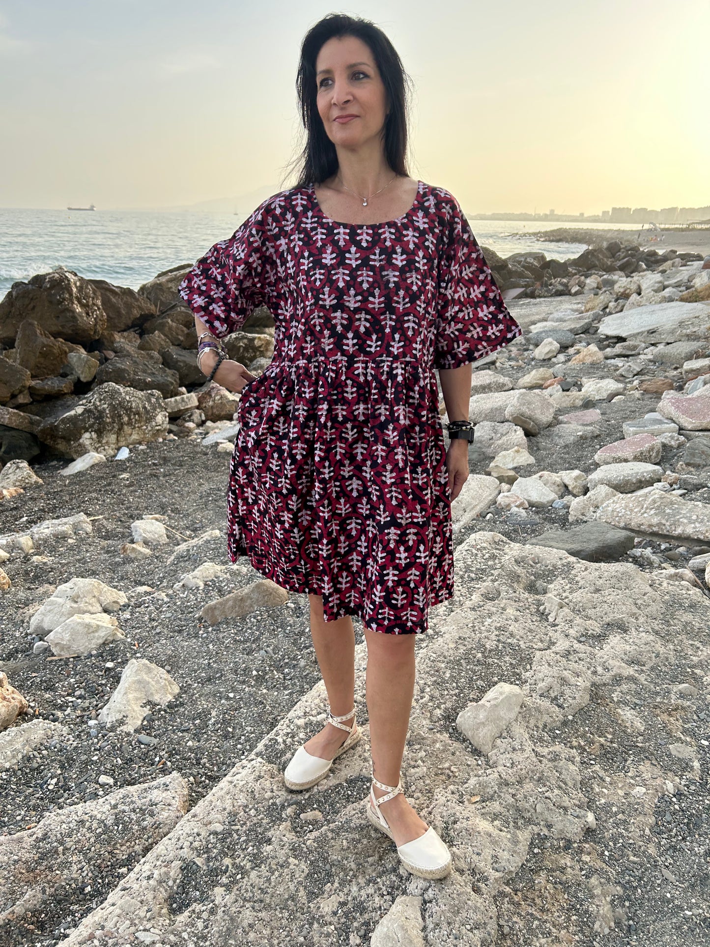 Red and black floral tunic