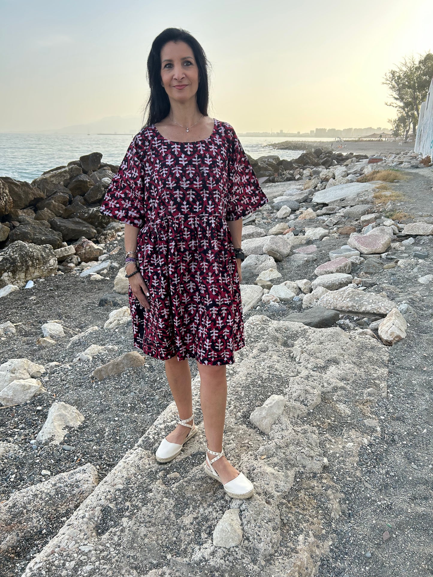 Red and black floral tunic