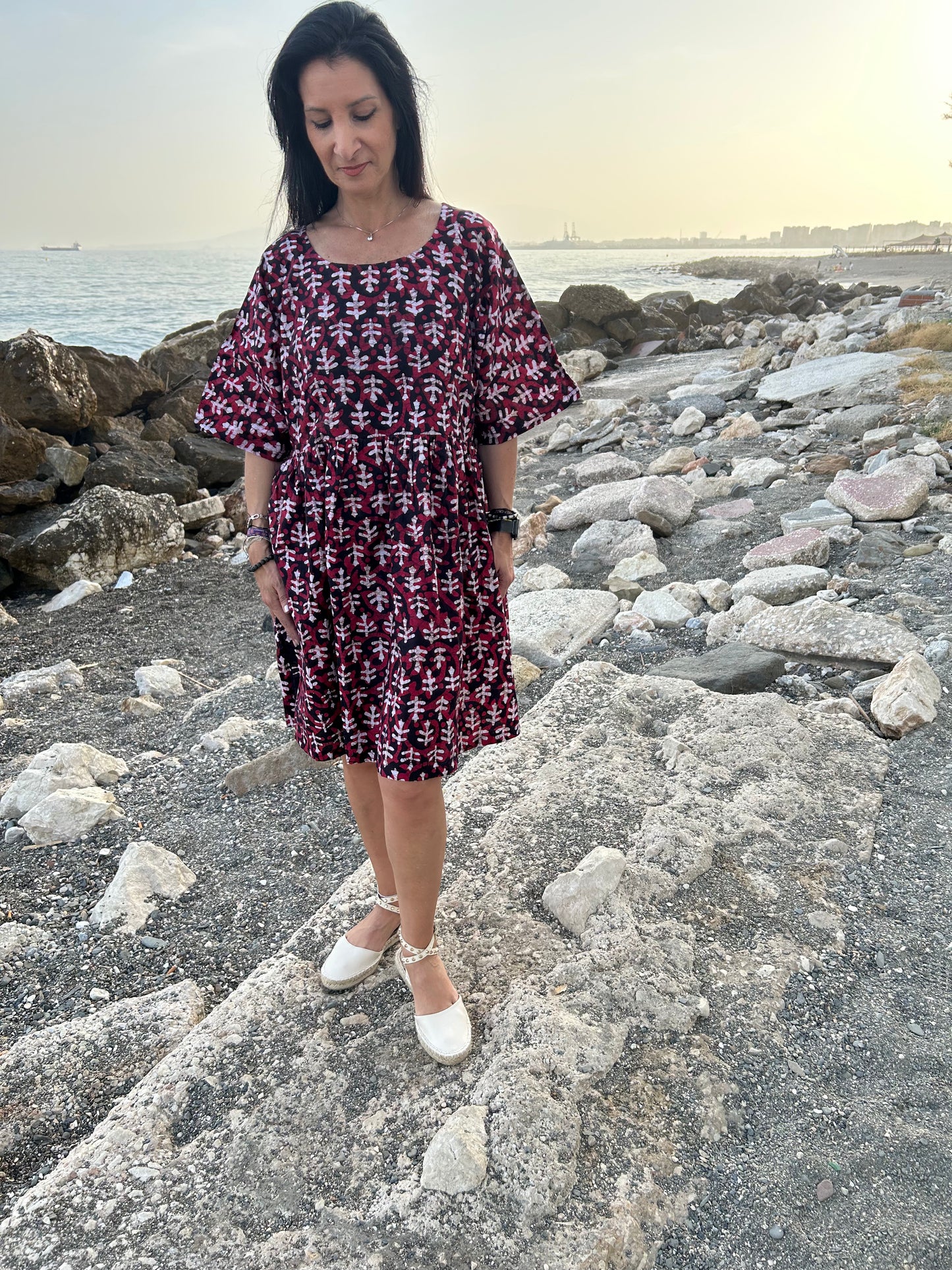 Red and black floral tunic