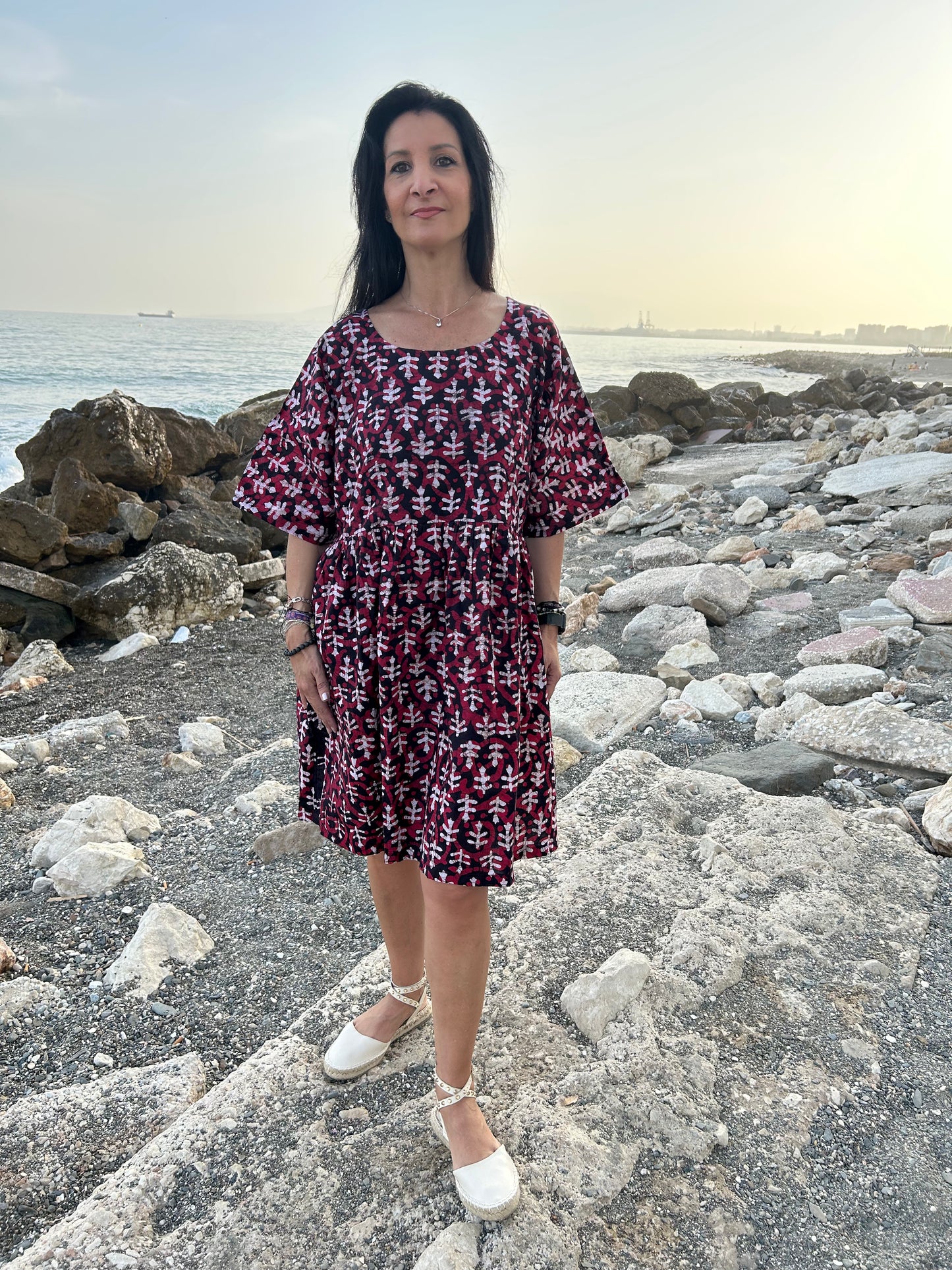 Red and black floral tunic