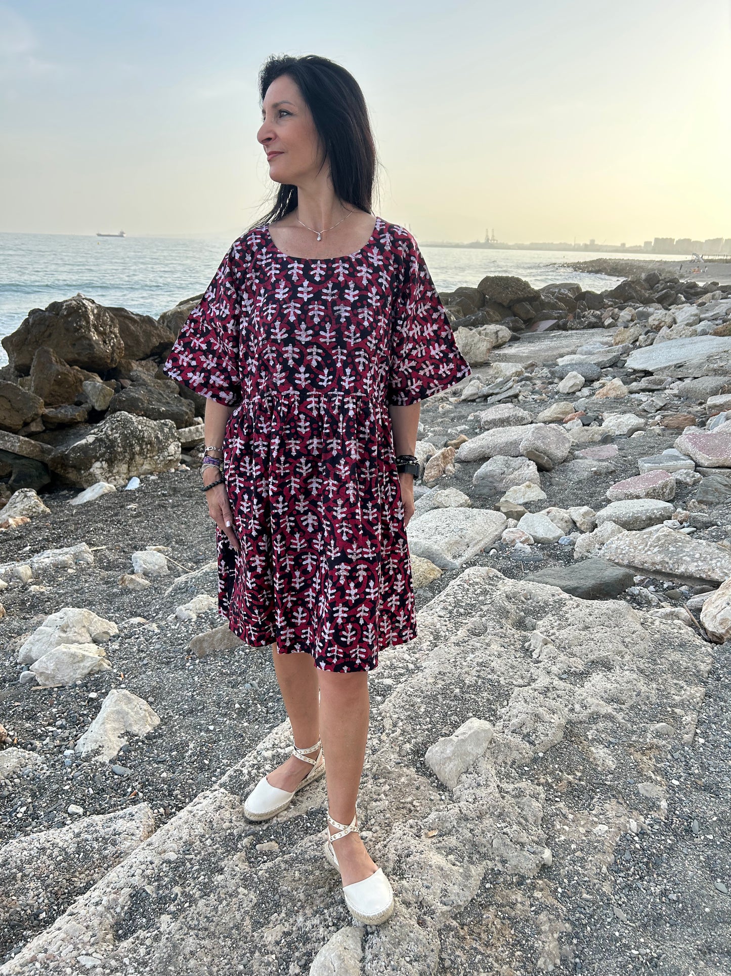Red and black floral tunic