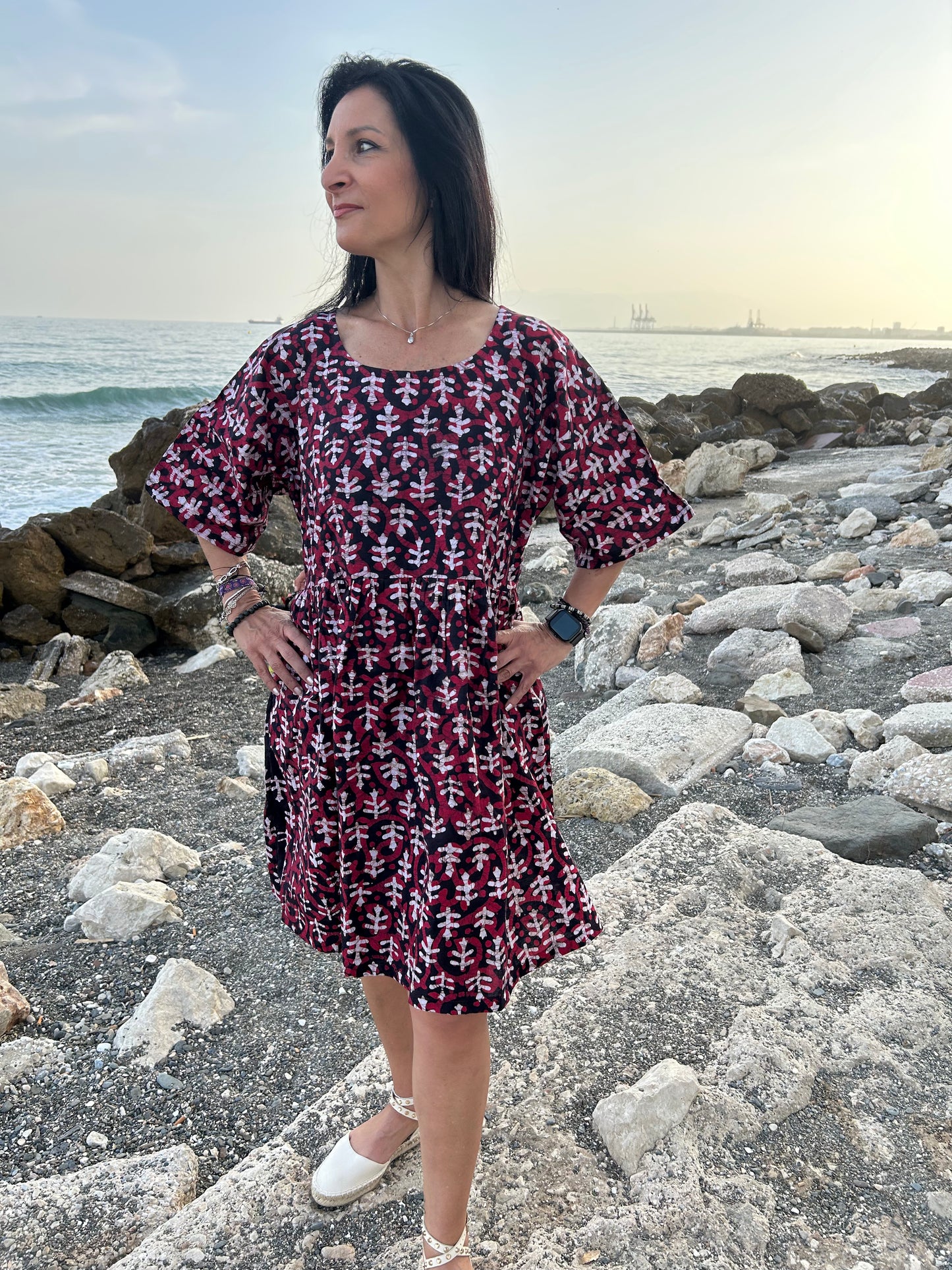 Red and black floral tunic