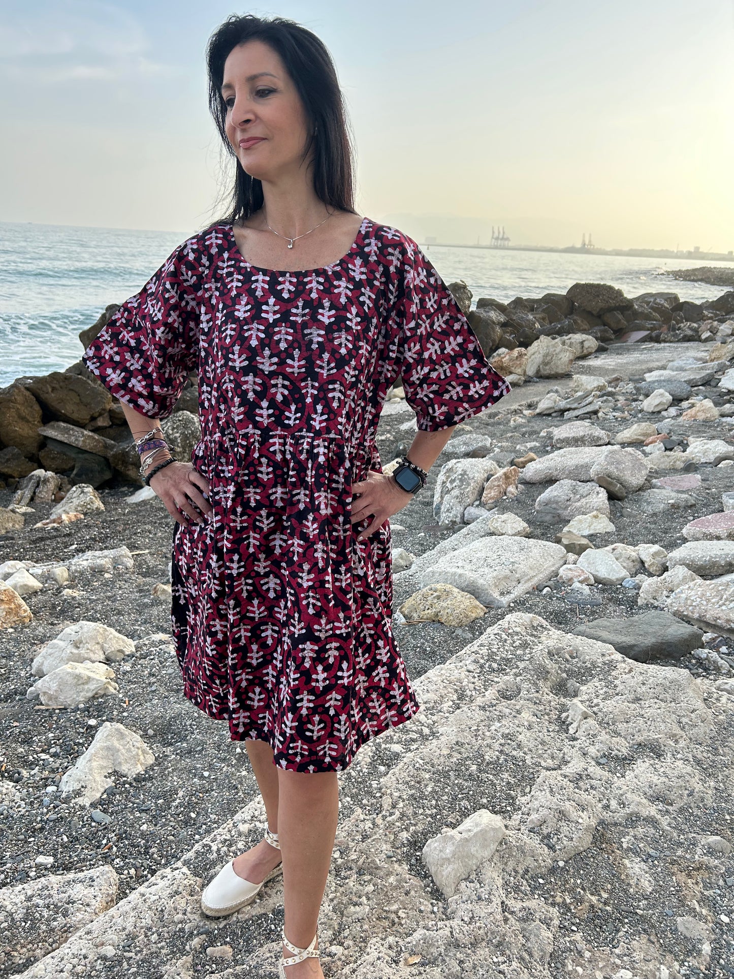 Red and black floral tunic