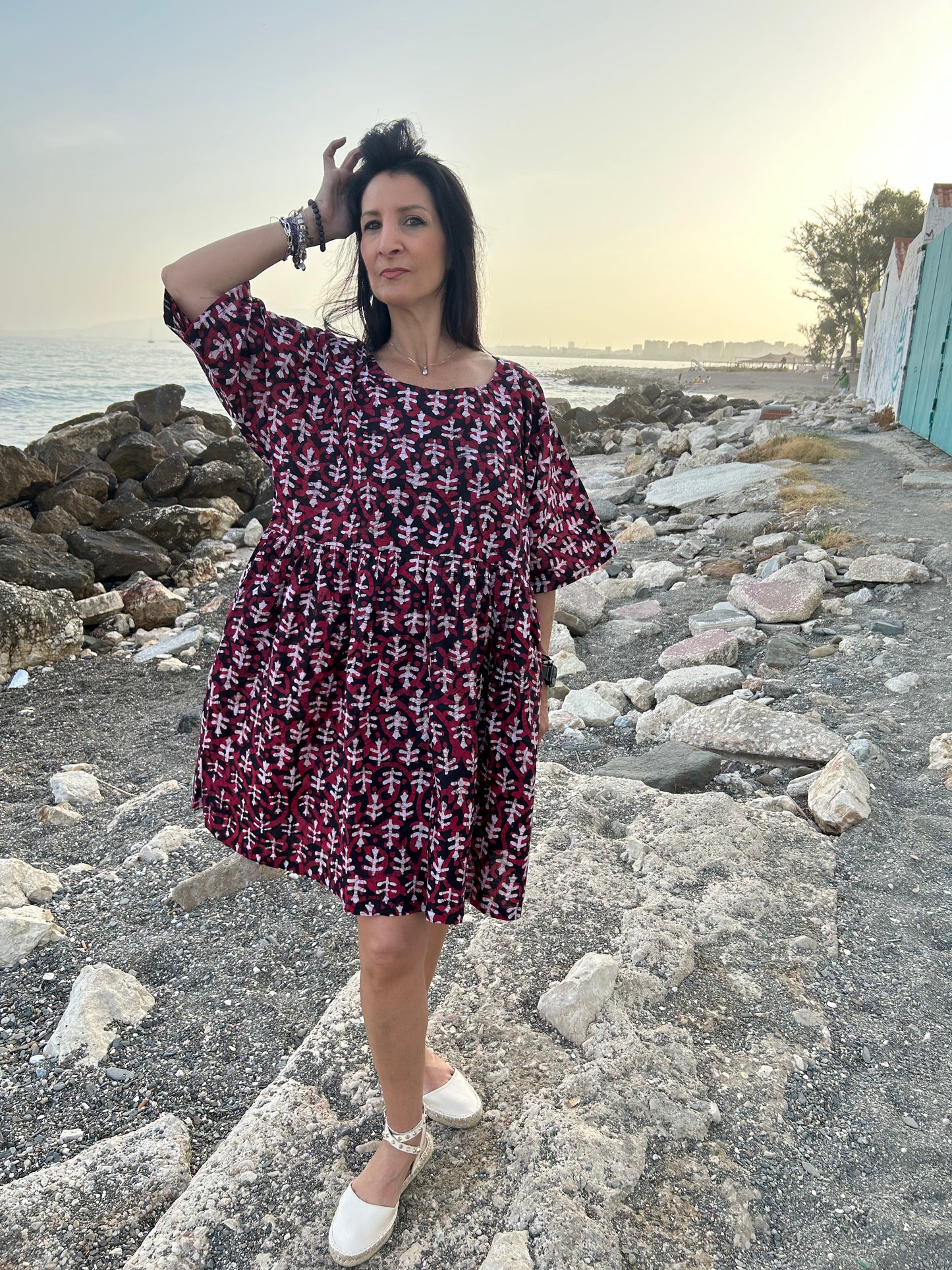 Red and black floral tunic