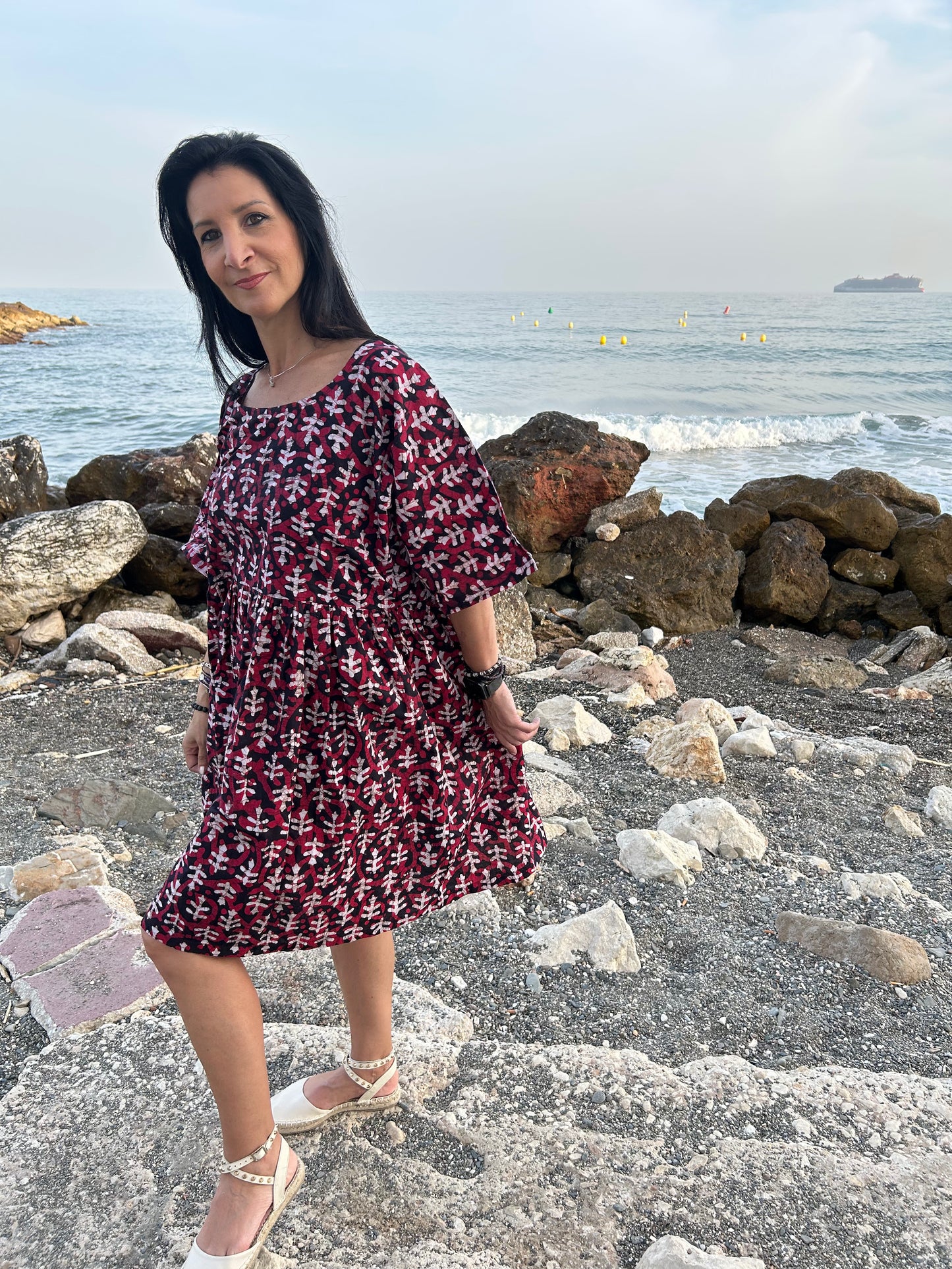 Red and black floral tunic