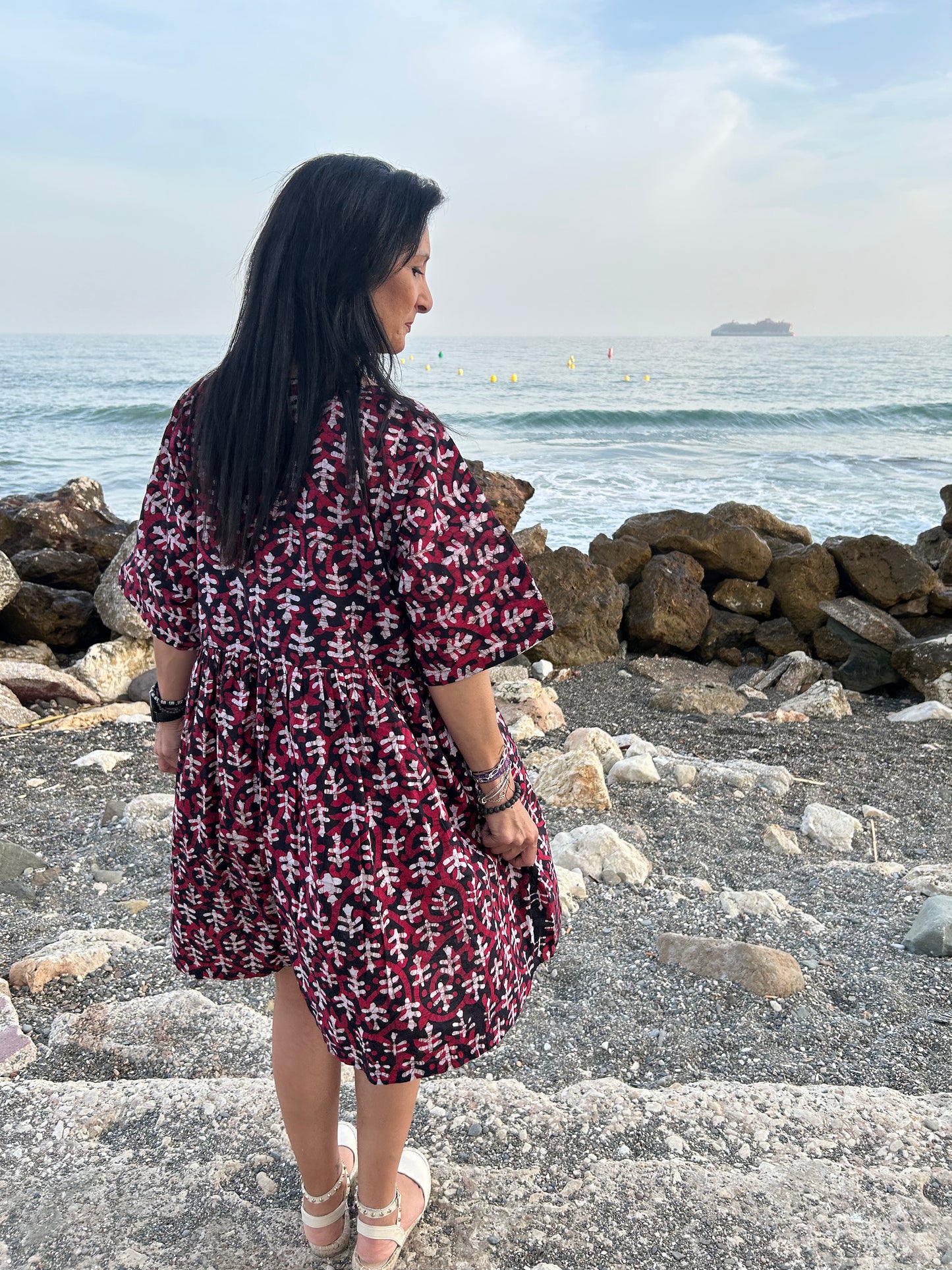 Red and black floral tunic