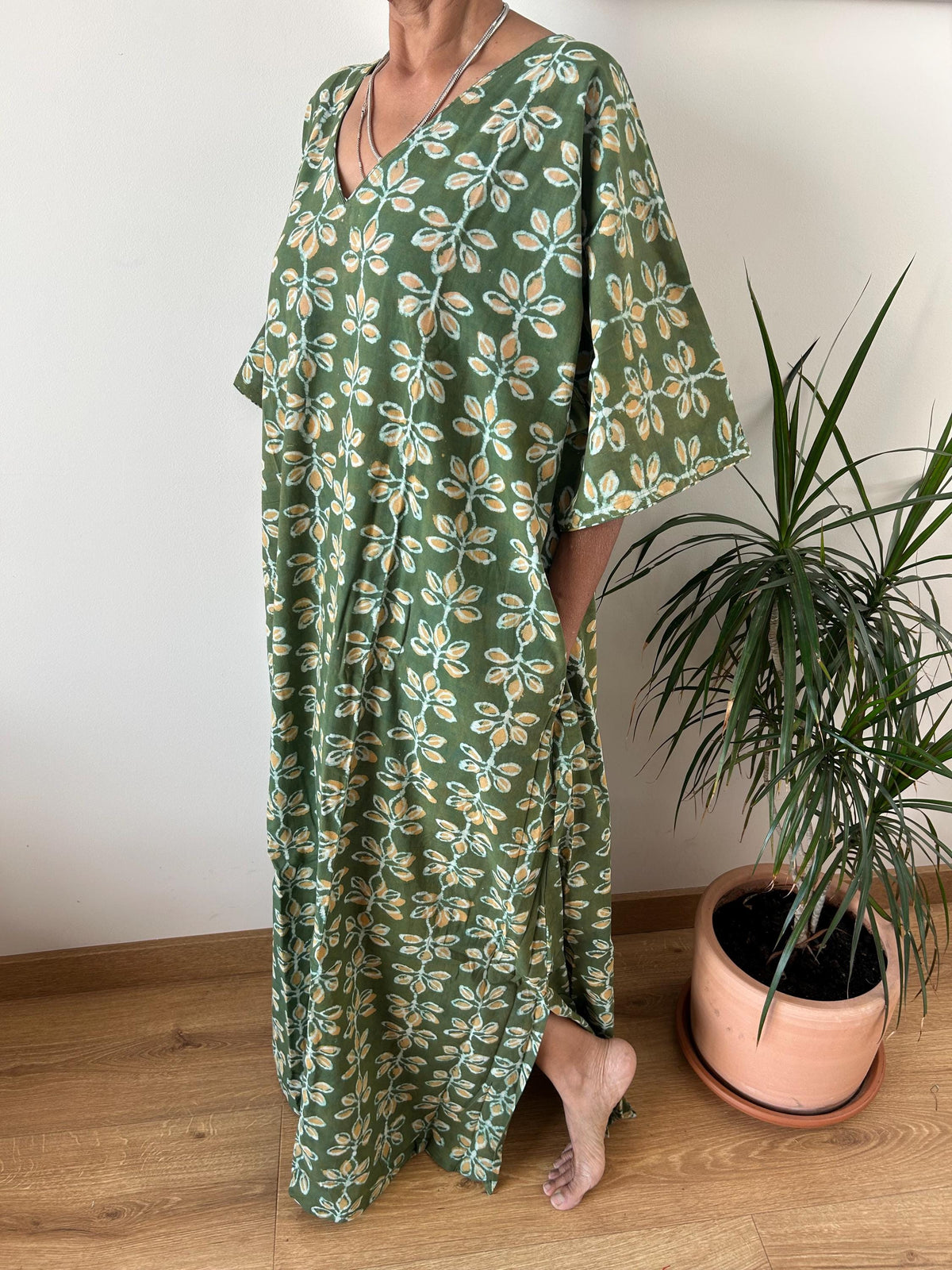 Green cotton kaftan,caftan, resort wear,loungewear,gifts for her,boho dress,a line dress,block print dress