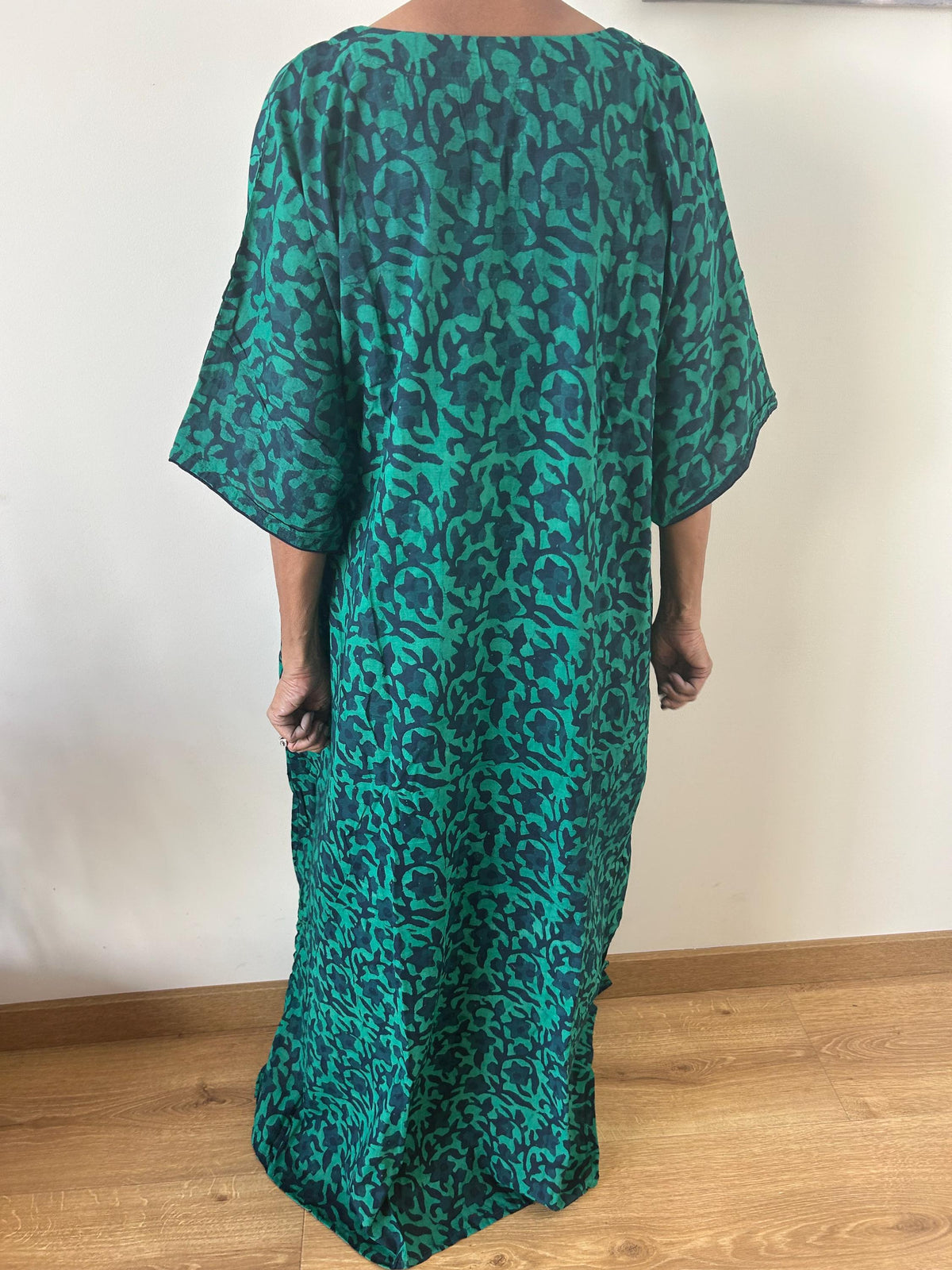 Green floral cotton kaftan,caftan, resort wear,loungewear,gifts for her,boho dress,a line dress,block print dress