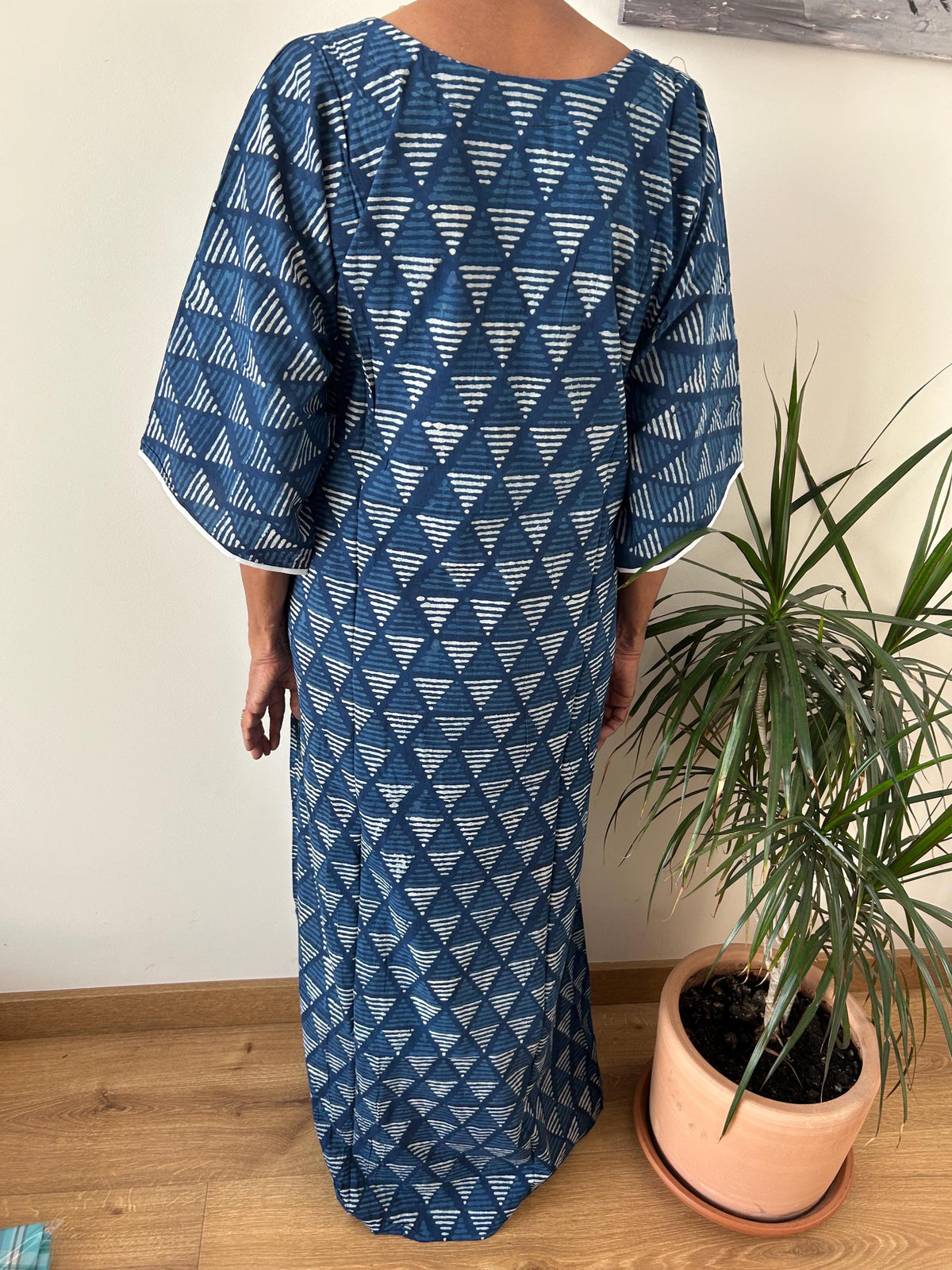 Organic indigo cotton kaftan,caftan, resort wear,loungewear,gifts for her,boho dress,a line dress,block print dress