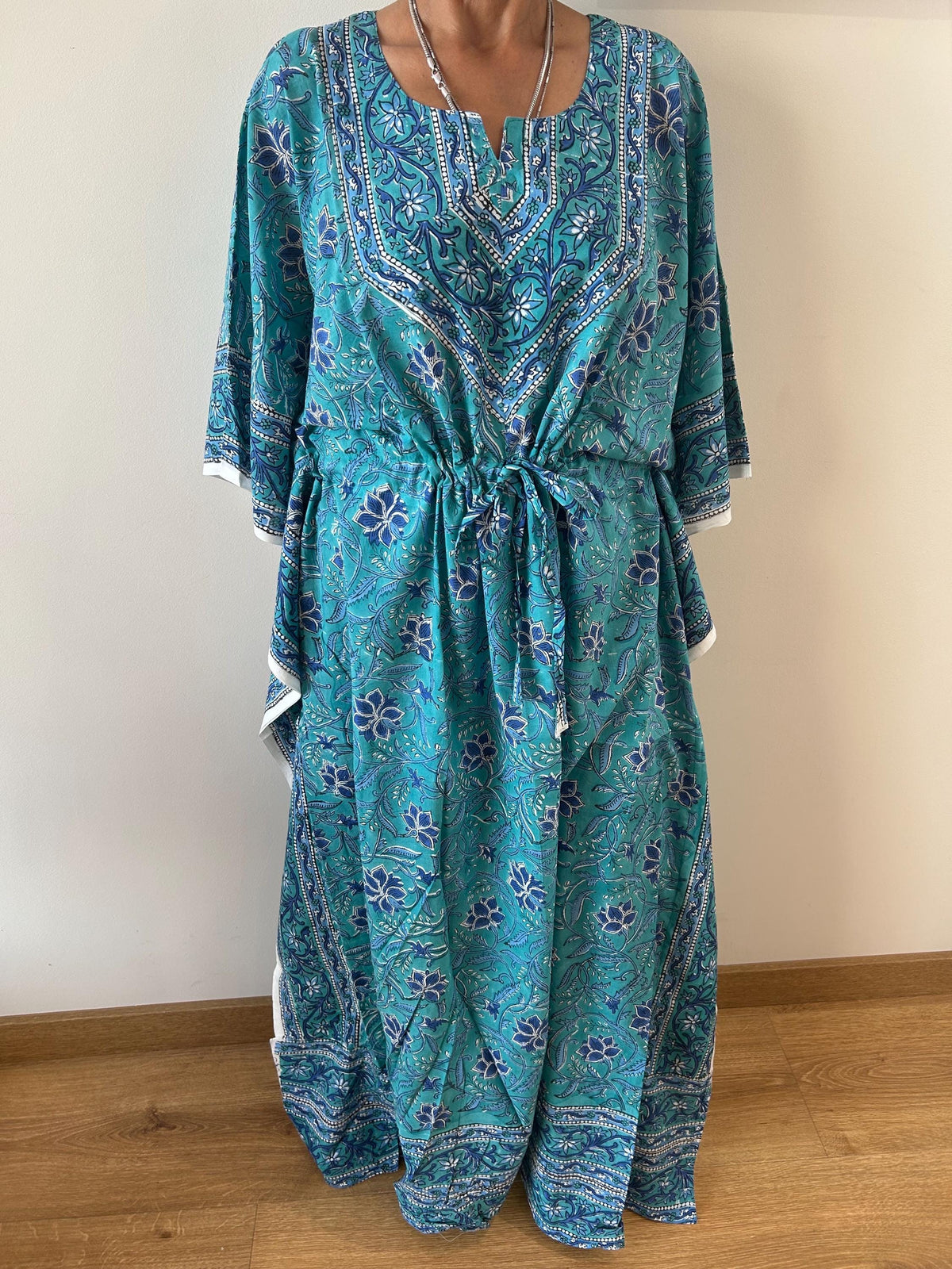 Turquoise cotton kaftan,caftan, gifts for her, resort wear, loungewear, beachwear, mother's day gift, maternity dress,plus size dress, boho