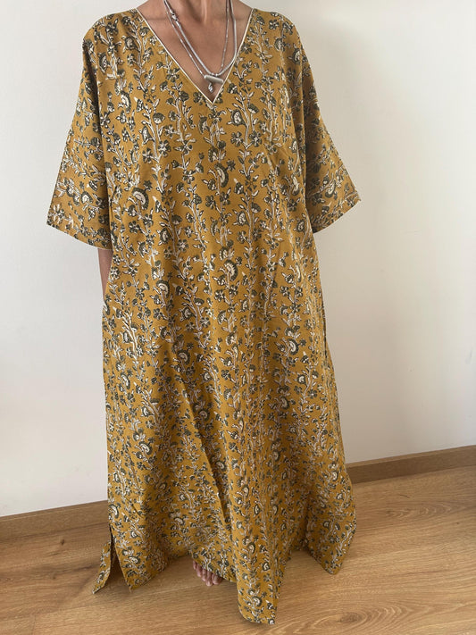 Floral cotton kaftan,caftan, resort wear,loungewear,gifts for her,boho dress,a line dress,block print dress