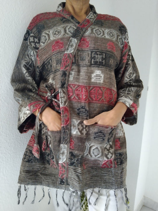 Unisex wrap top,boho top,wool tunic,wool jacket,gifts for her, loungewear,boho tunic