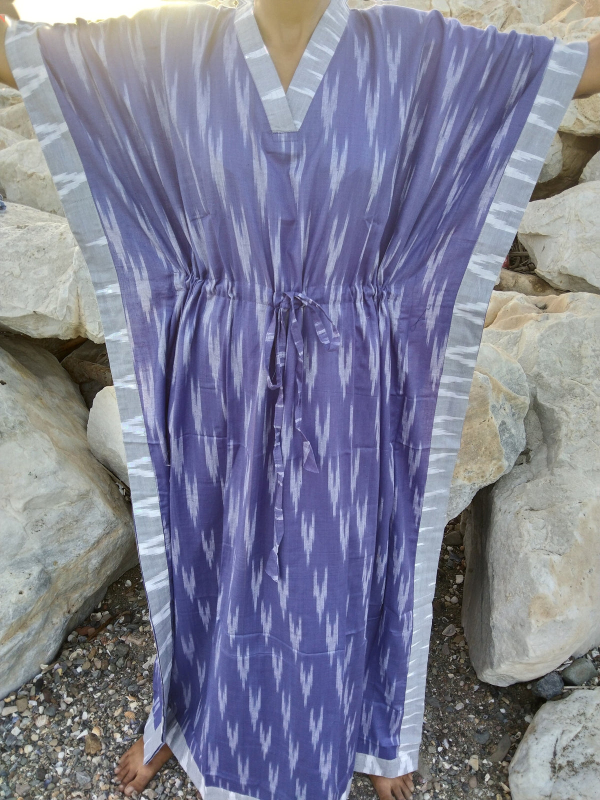 Purple cotton ikkat kaftan,resort wear,loungewear,gits for her,plus size dress,cotton dress,boho dress,