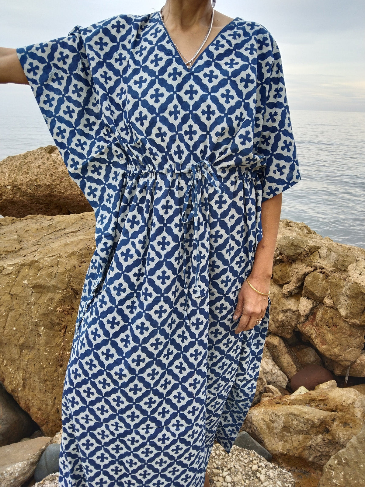 Indigo kaftan,organic kaftan,gifts for her, loungewear,resort wear,maternity dress,mom postpartum gift,summer dress,boho dress