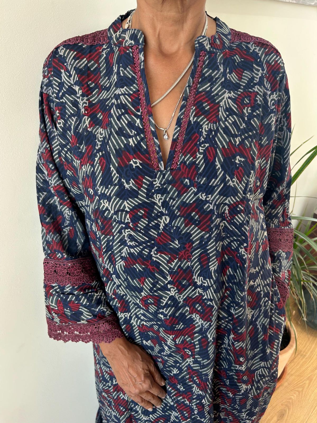 Indigo organic Chinese collar cotton kaftan,caftan, resort wear,loungewear,gifts for her,boho dress,a line dress,block print dress
