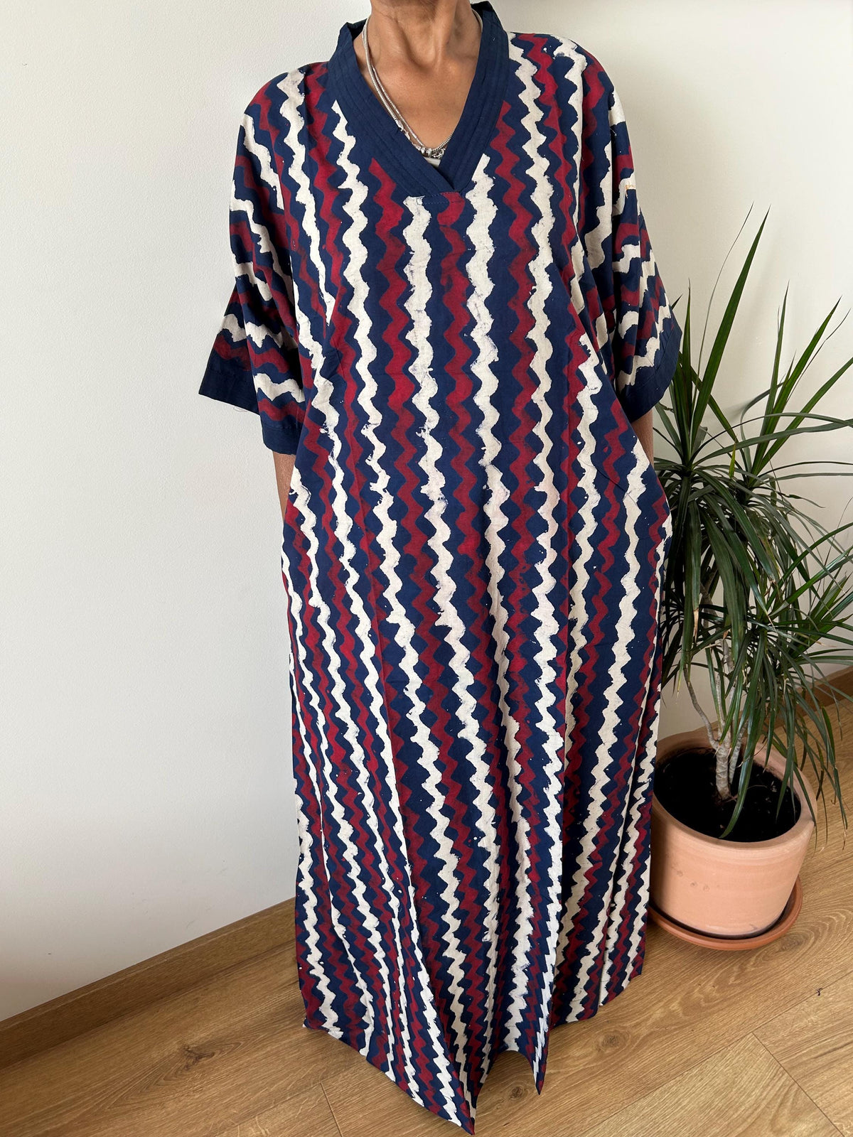 Indigo geometric cotton kaftan,caftan, resort wear,loungewear,gifts for her,boho dress,a line dress,block print dress