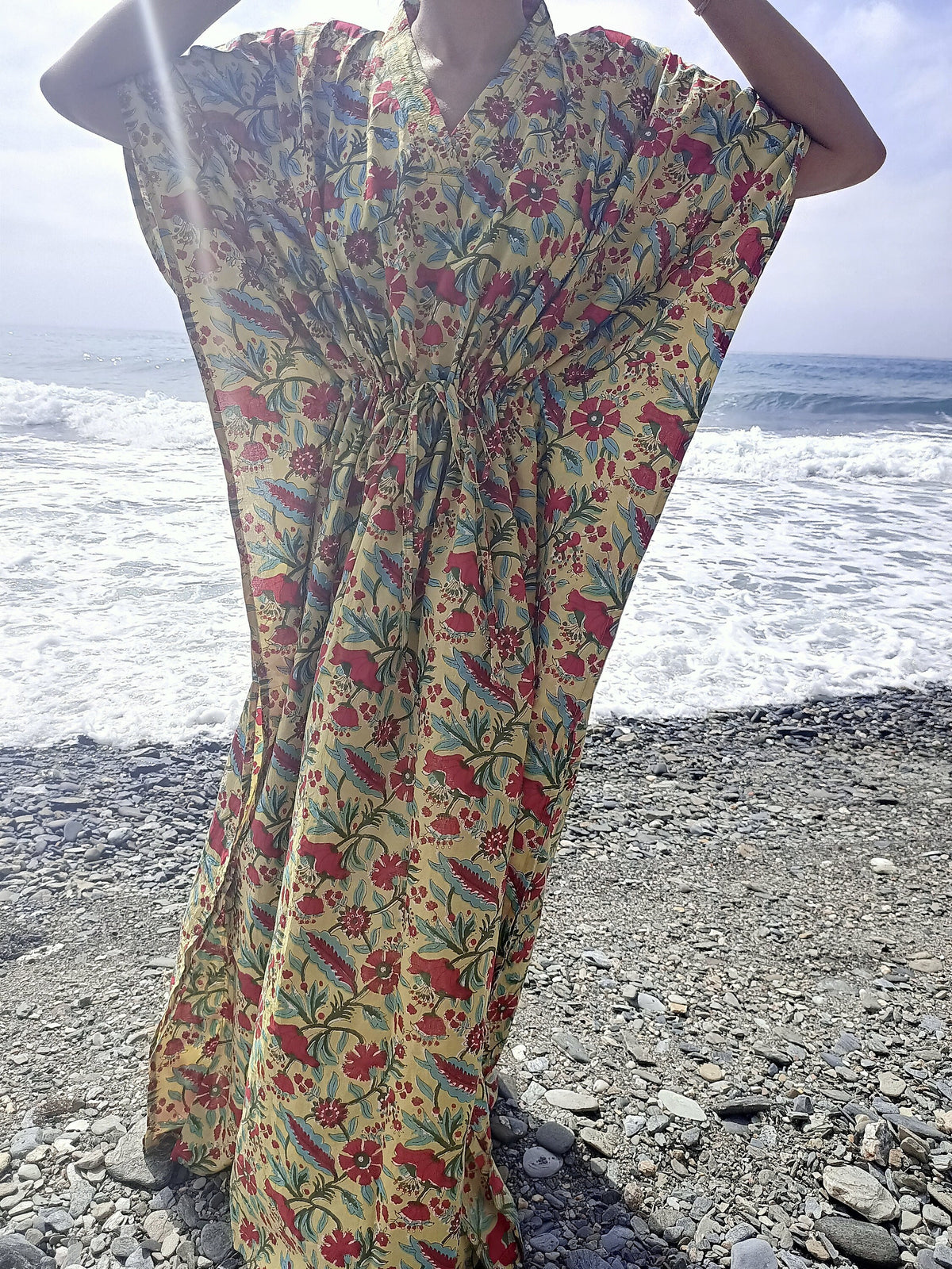 Handmade Cotton Kaftan: Block Print Boho Resort Dress