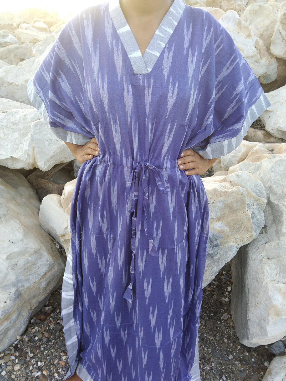 Purple cotton ikkat kaftan,resort wear,loungewear,gits for her,plus size dress,cotton dress,boho dress,