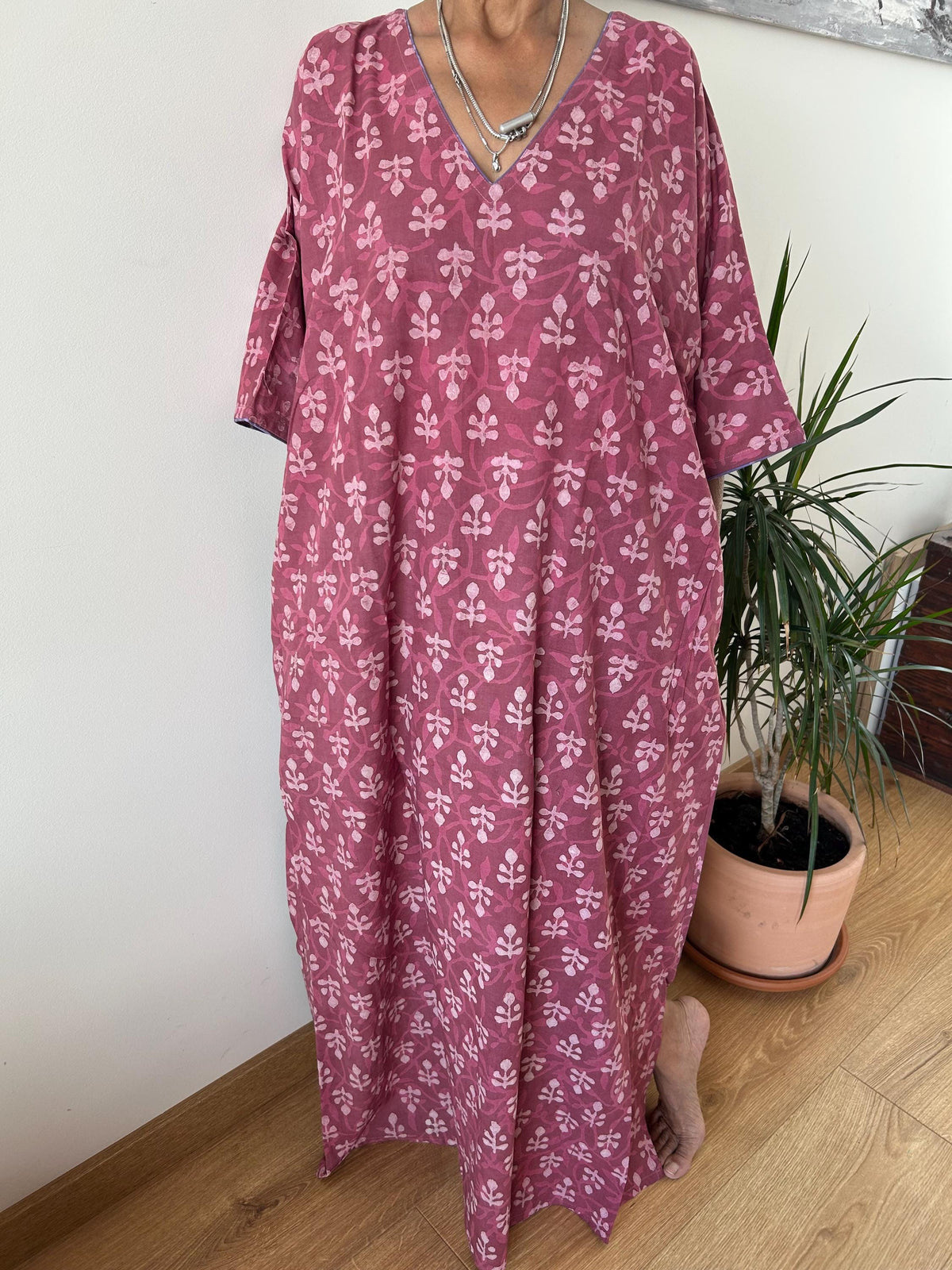 Pink cotton kaftan,caftan, resort wear,loungewear,gifts for her,boho dress,a line dress,block print dress