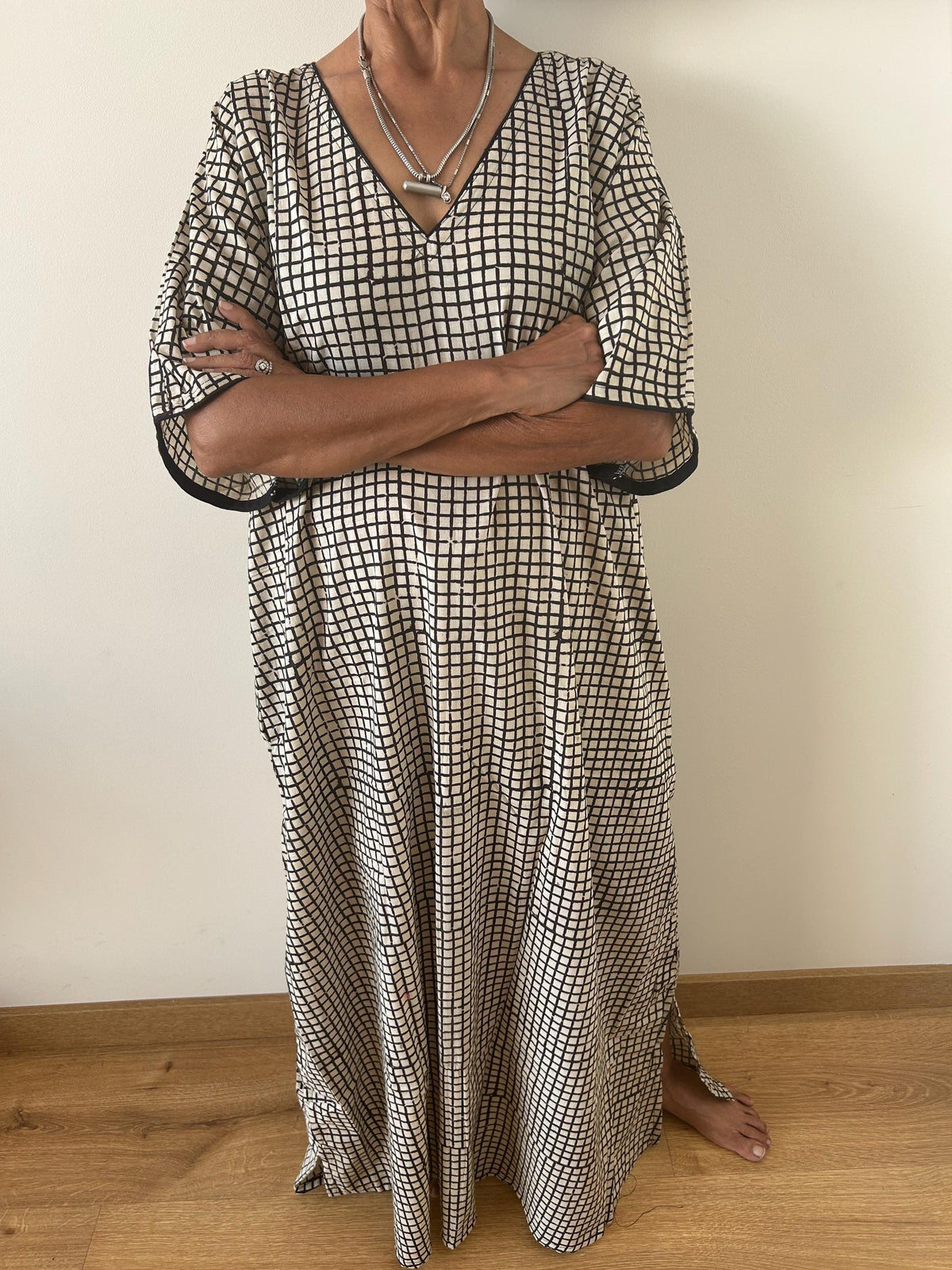 Indigo check cotton kaftan,caftan, resort wear,loungewear,gifts for her,boho dress,a line dress,block print dress